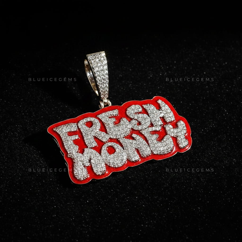 The "FRESH MONEY" Hustle: Crimson Enamel & Graffiti-Bubble Script Pendant