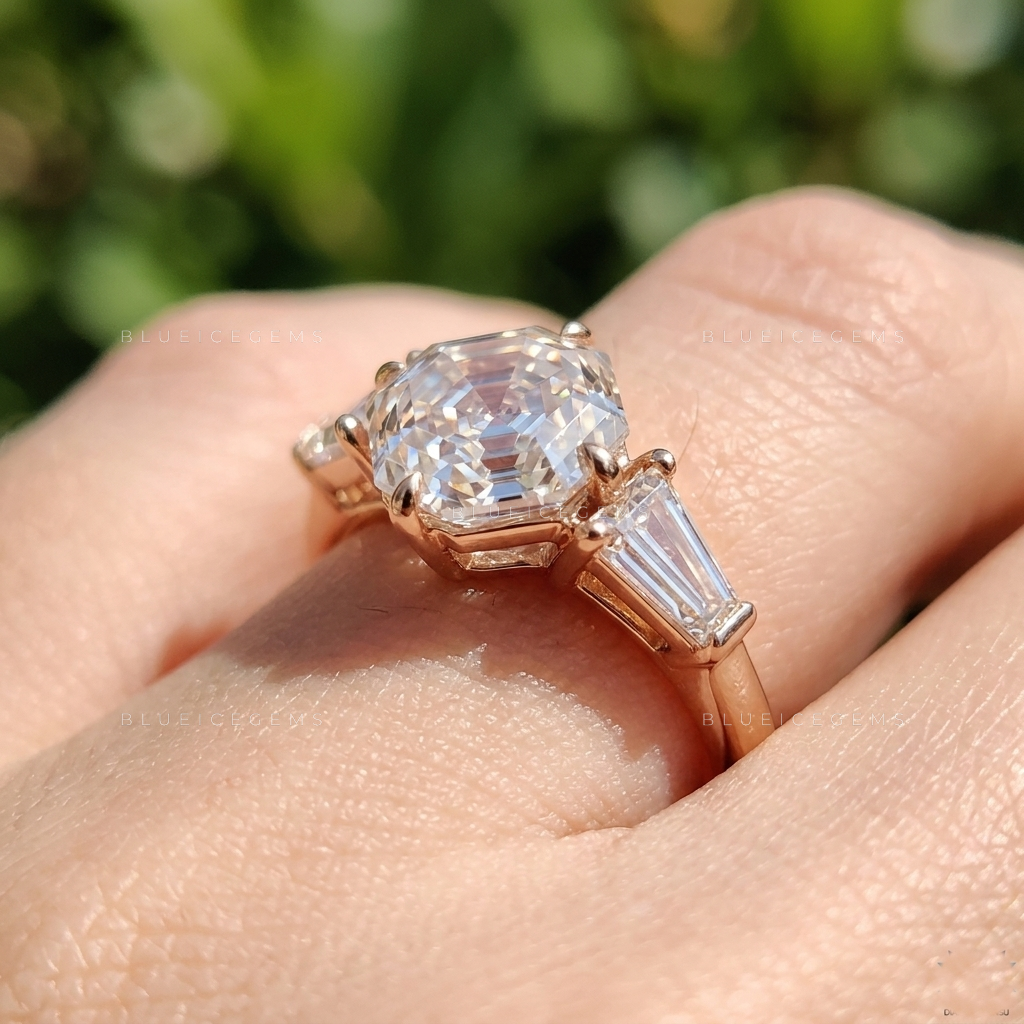 Luminous Octavia Cut Tapered Baguette Hidden Halo Ring