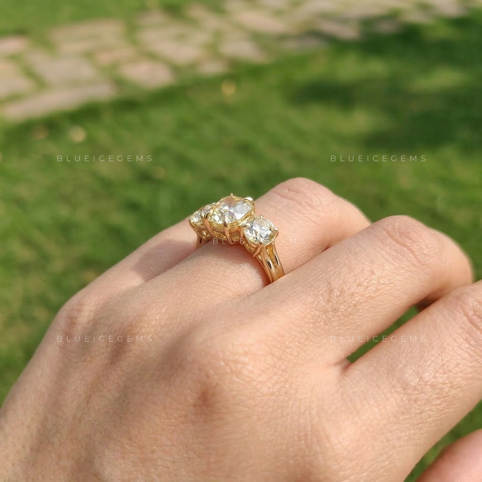 Golden Glow Vintage Cushion Old Mine Cut Lab Grown Diamond Ring