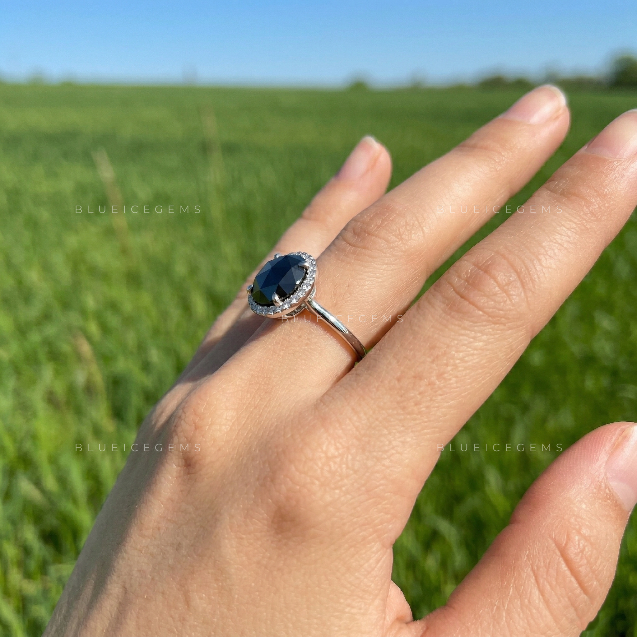 Midnight Noir Round Rose Cut Black Diamond Hidden Halo Ring