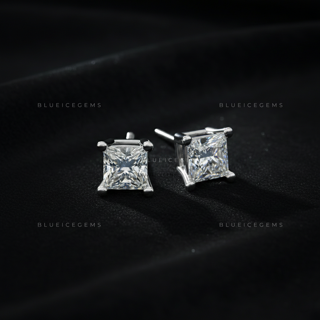 The Regal Prism: Princess-Cut Diamond Stud Earrings