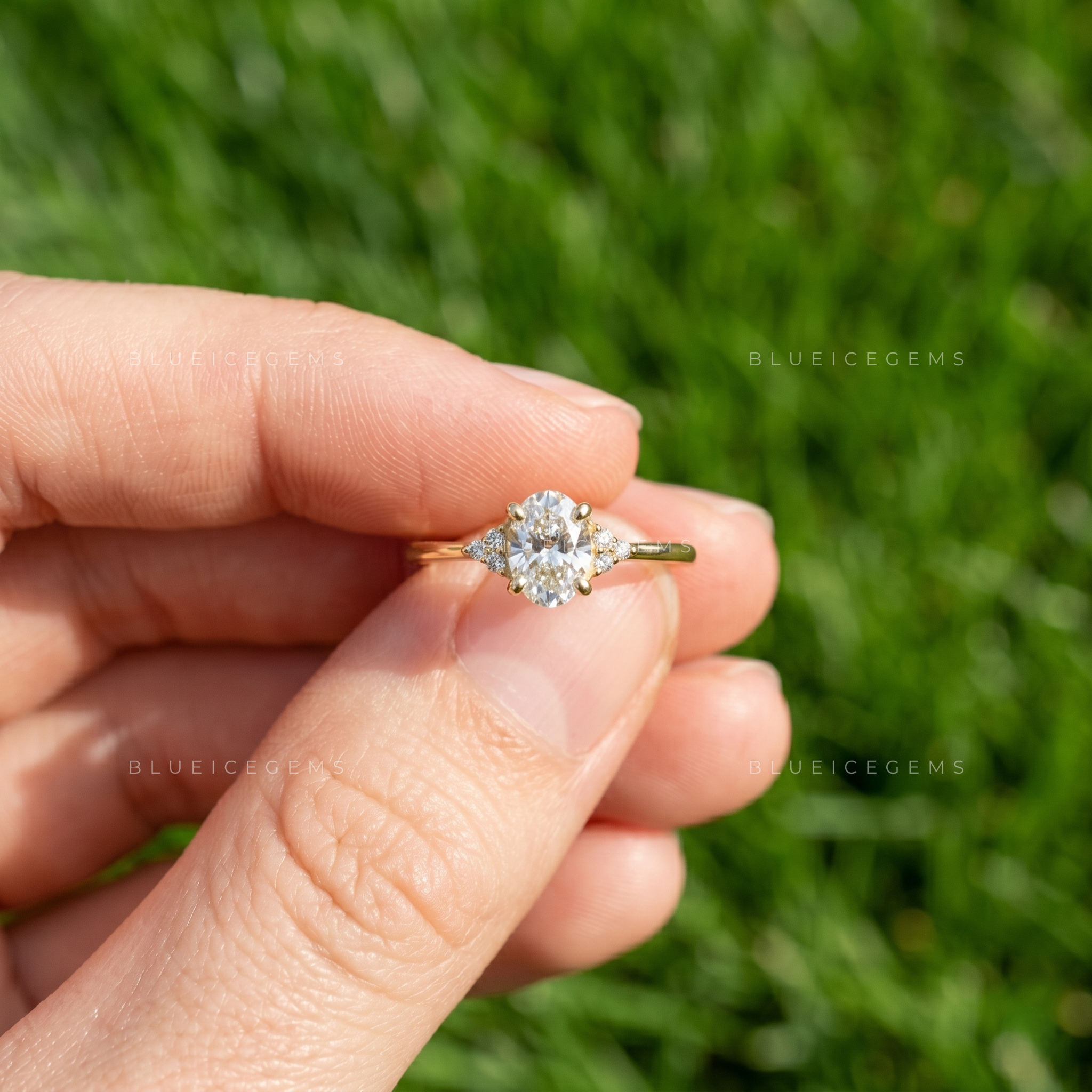 Elara Oval Cut Radiant Cluster Simulated Diamond Engagement Ring