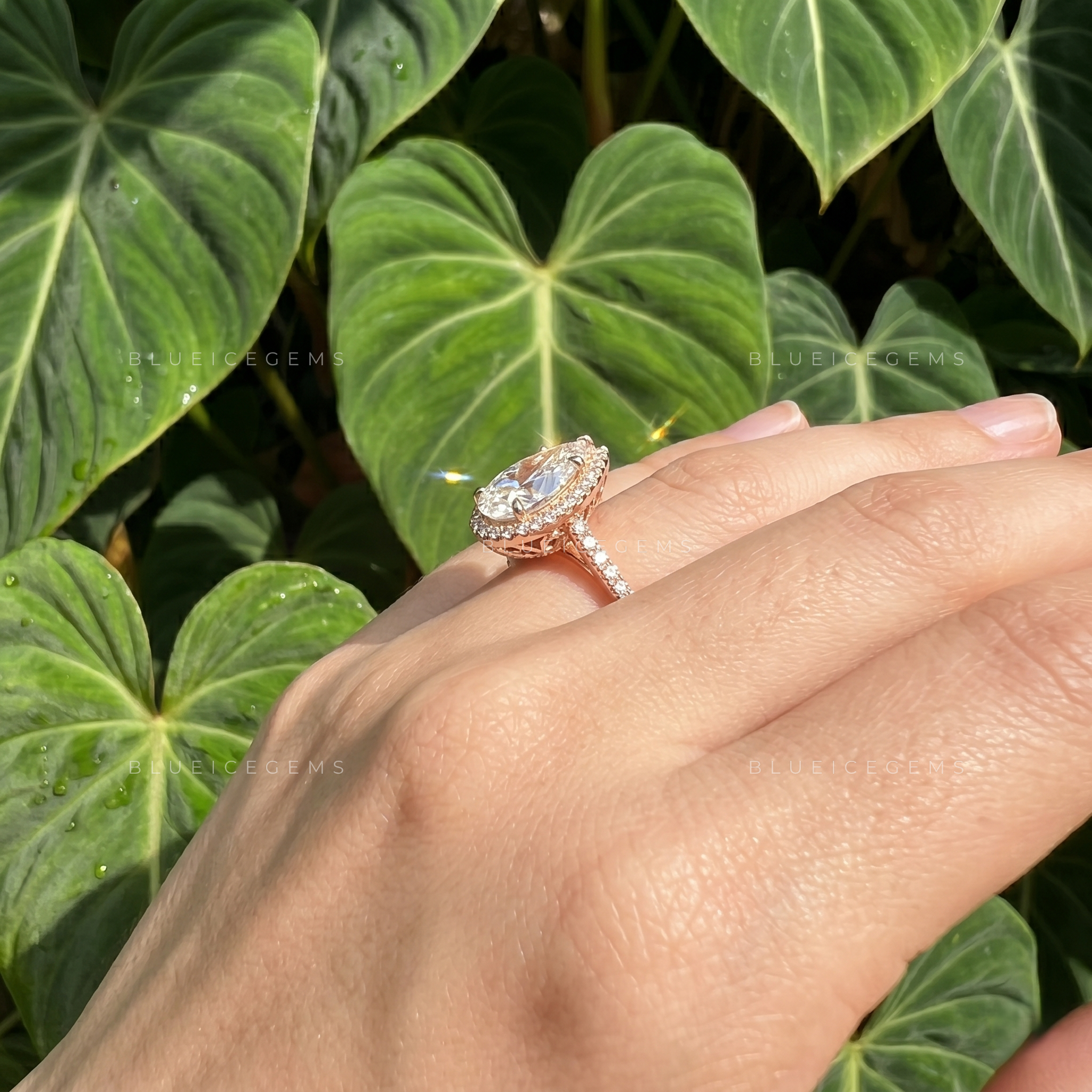 Radiant Pear Cut Classic Halo Pavé Engagement Ring
