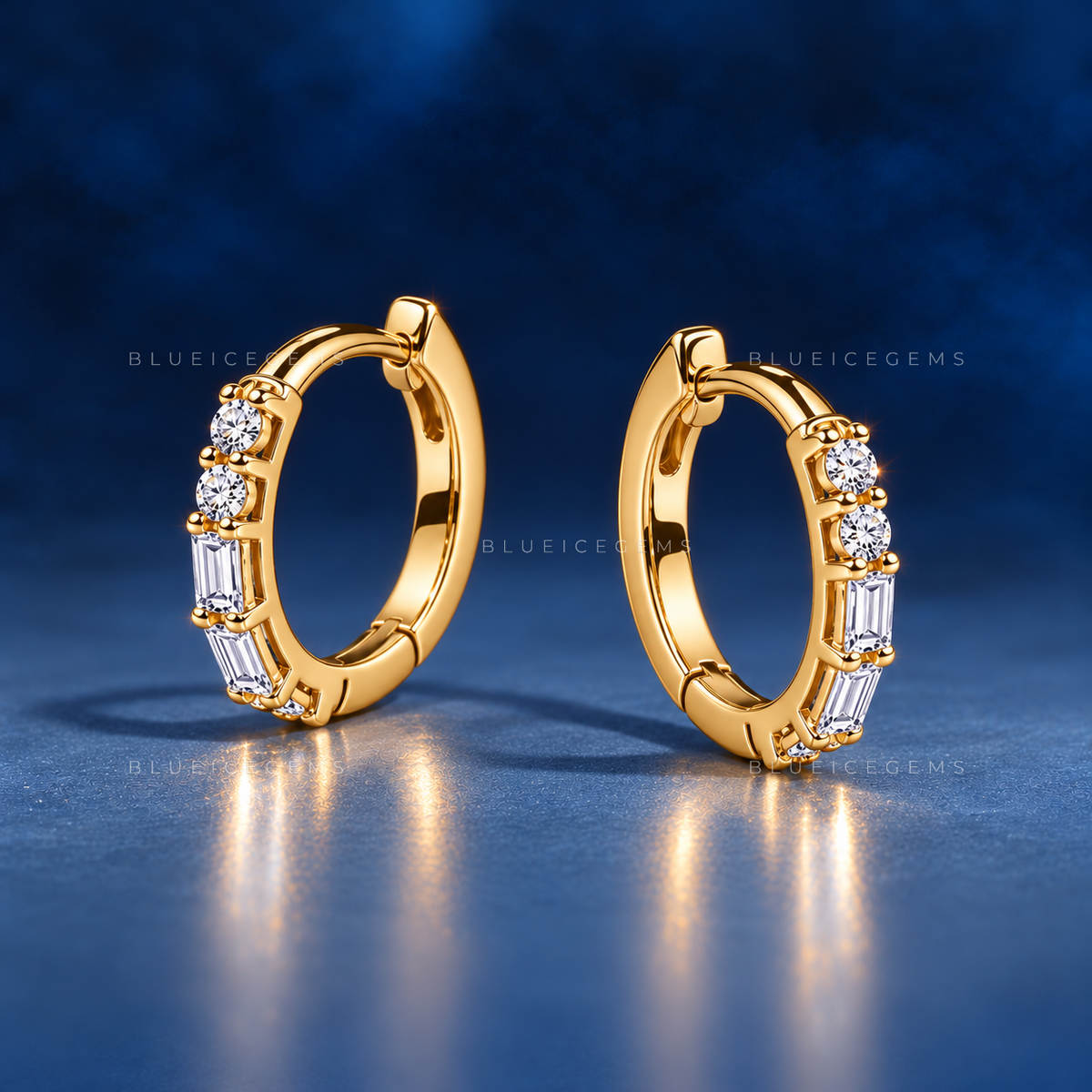 Twisted Baguette and Round Hoop Earrings