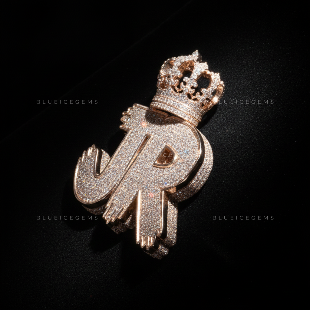 "JR" Custom 3D Bubble Initial Pendant with Majestic Crown