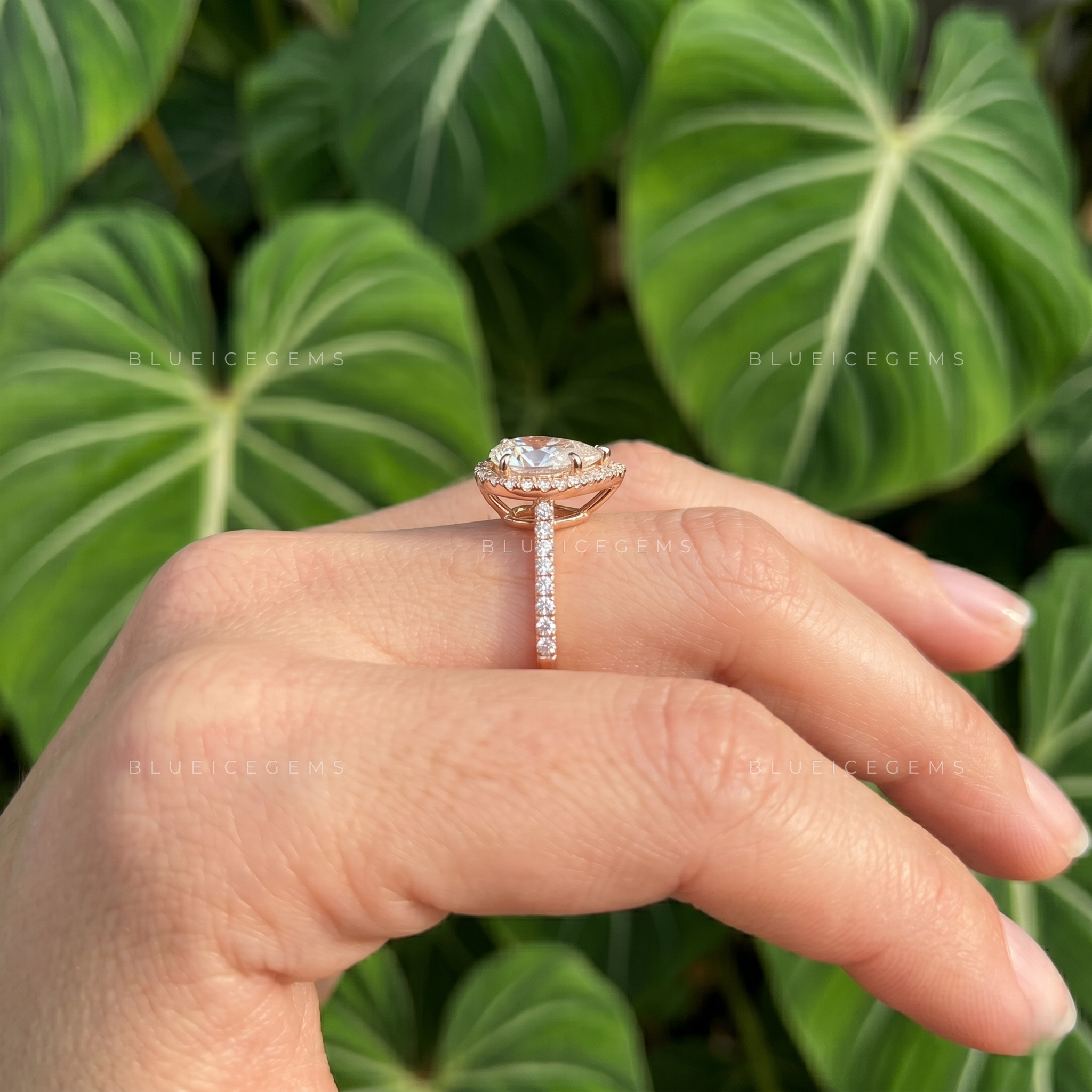 Graceful Luminescence Pear Cut Halo Engagement Ring
