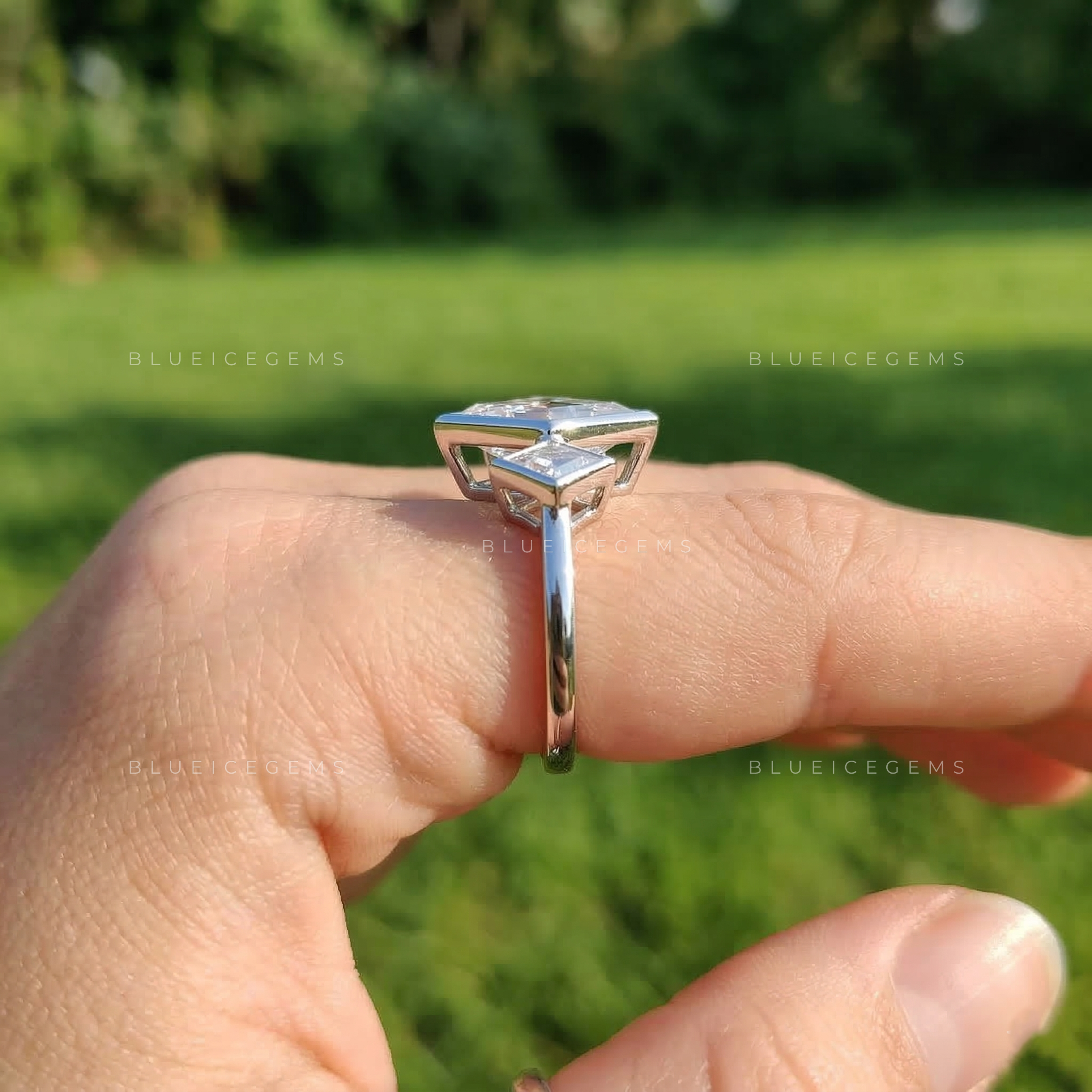 Geometric Harmony Lozenge Cut Trilogy Ring