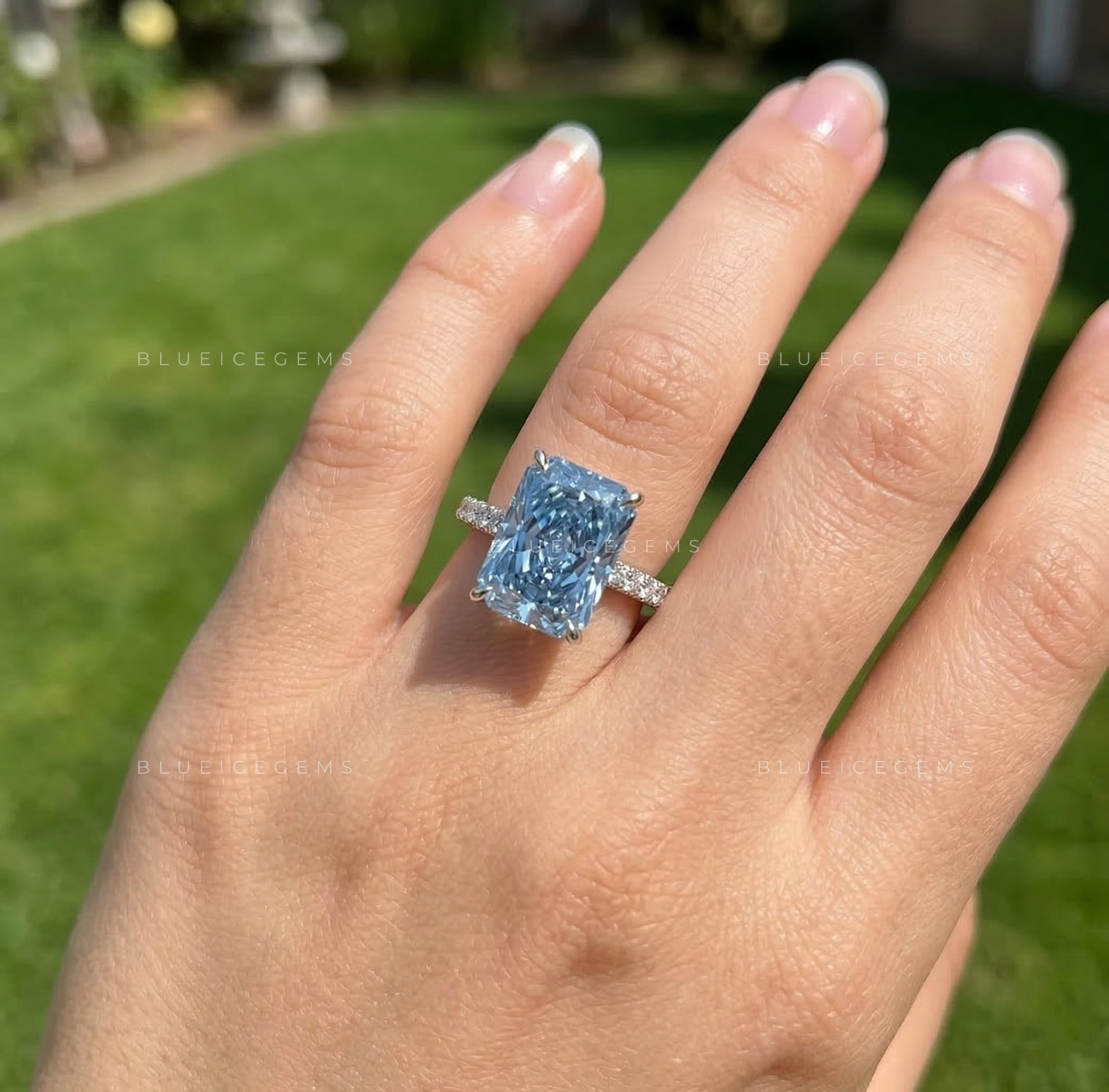 Azure Radiance Radiant Cut Pavé Engagement Ring