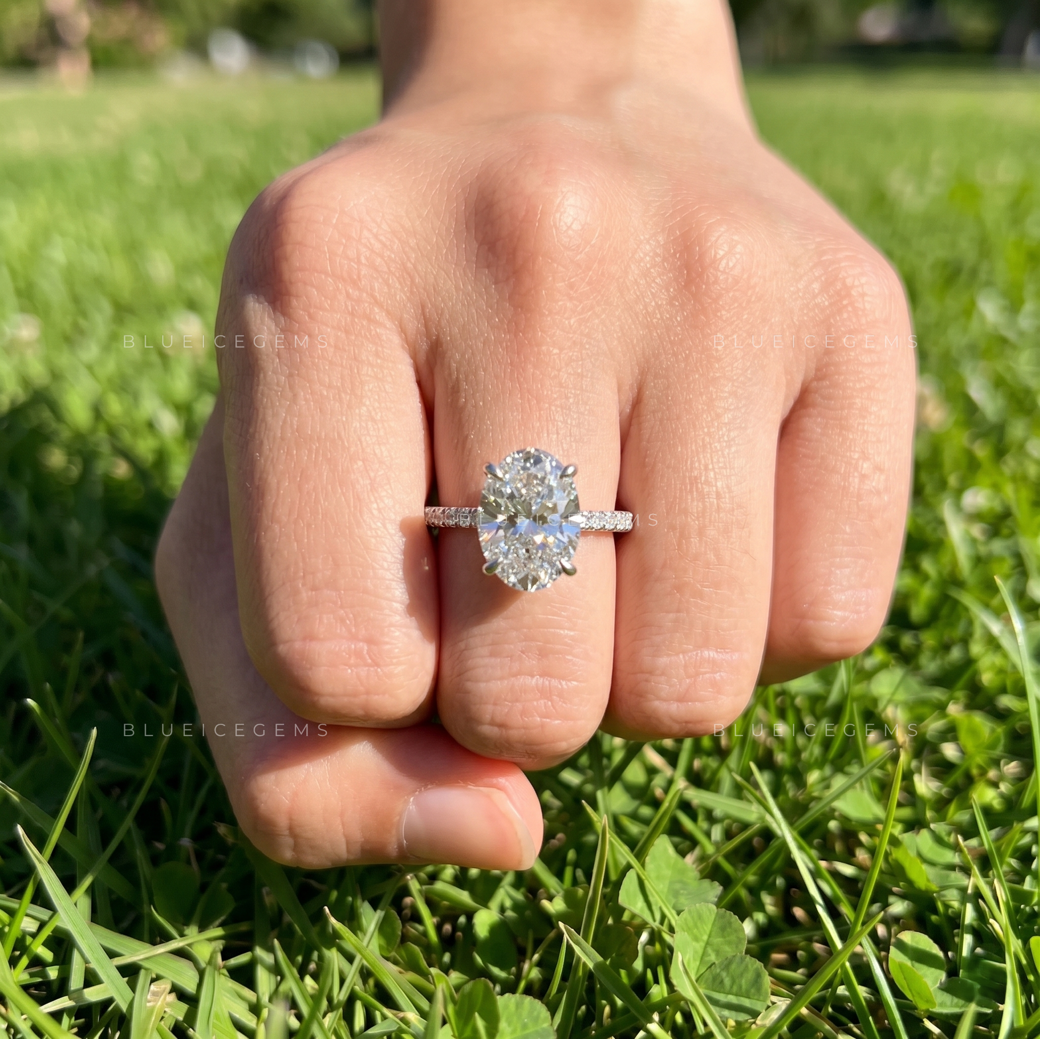 Radiant Constellation Oval Brilliant Cut Pavé Accent Engagement Ring