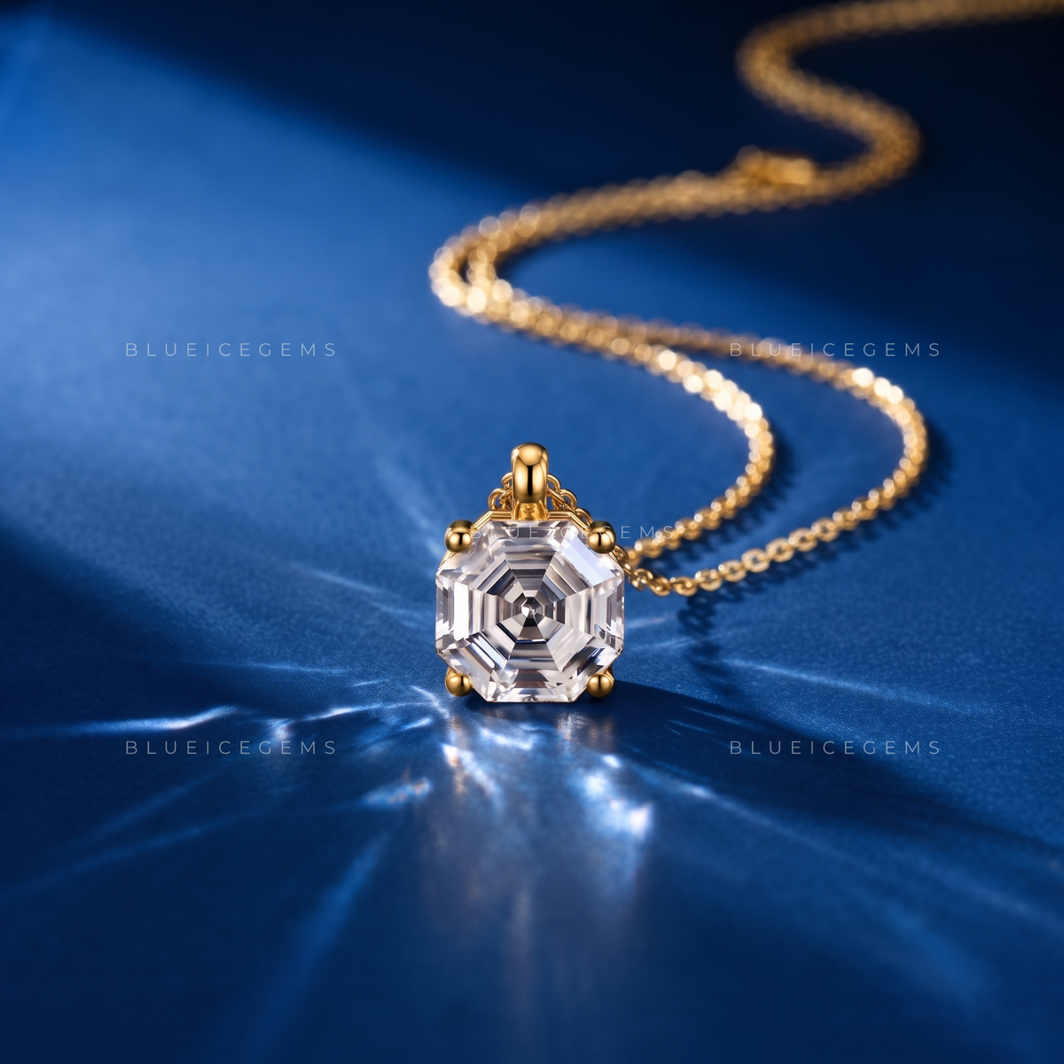 Octagonal Step Cut Solitaire Diamond Pendant