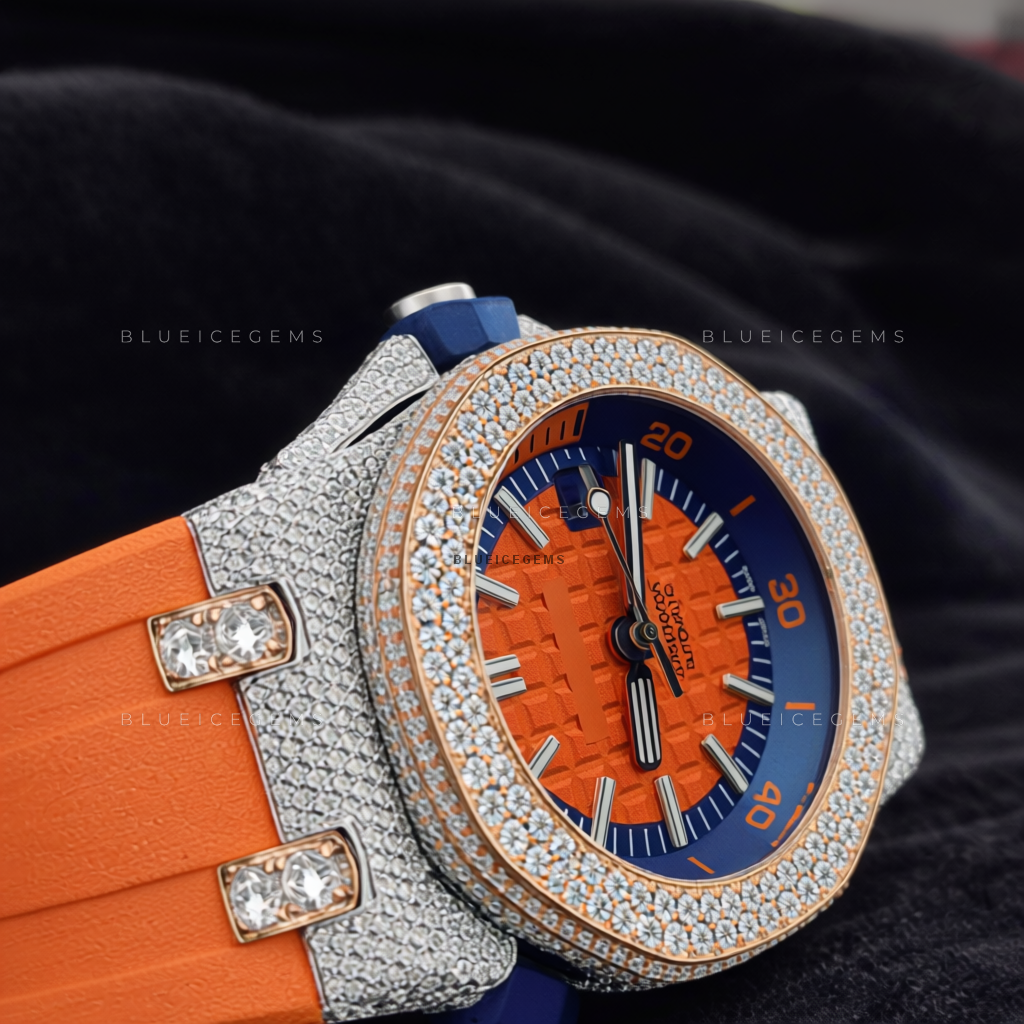 Solar Flare: Iced-Out Custom Moissanite & Diamond Diver Watch