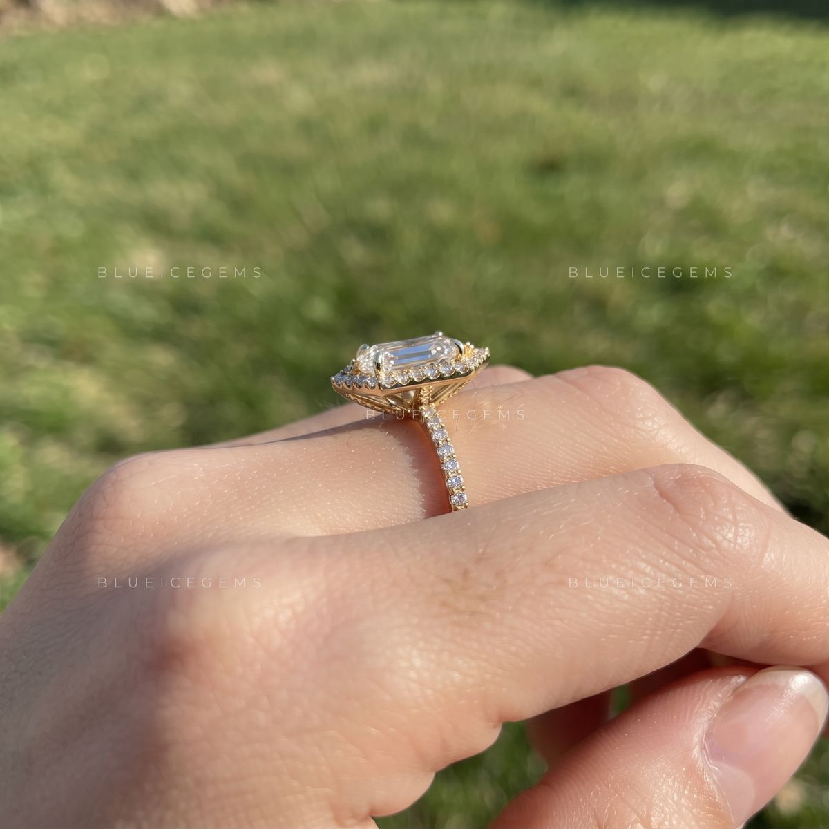 Celestara Elongated Hexagon Halo Pavé Engagement Ring