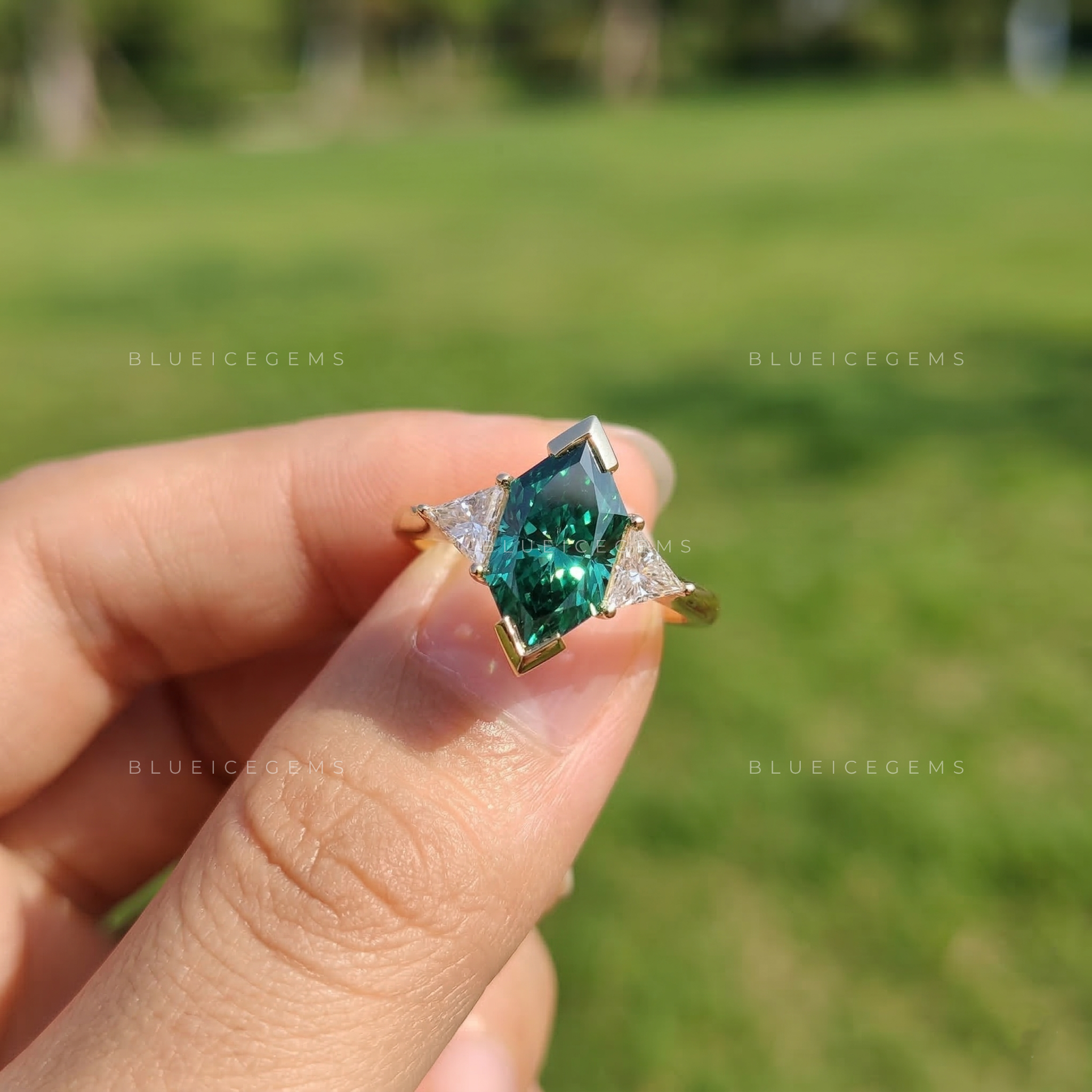 Enchanted Forest Dutch Marquise Three-Stone Ring