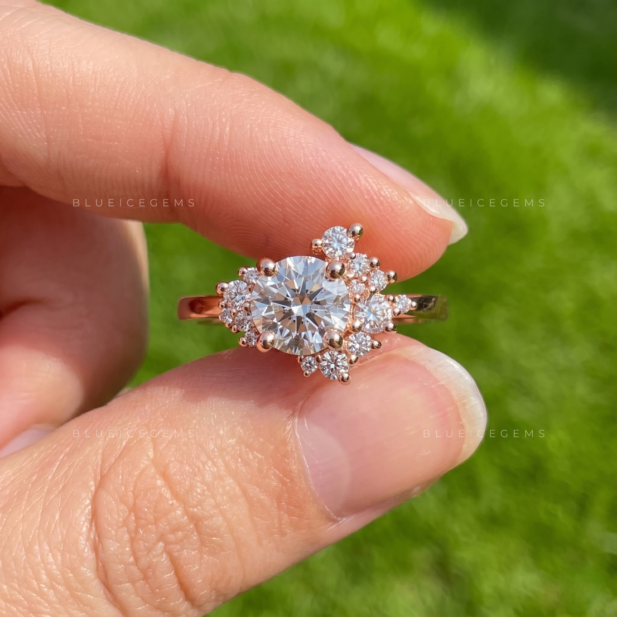 Vintage Romance Round Brilliant Cut Cluster Accent Engagement Ring
