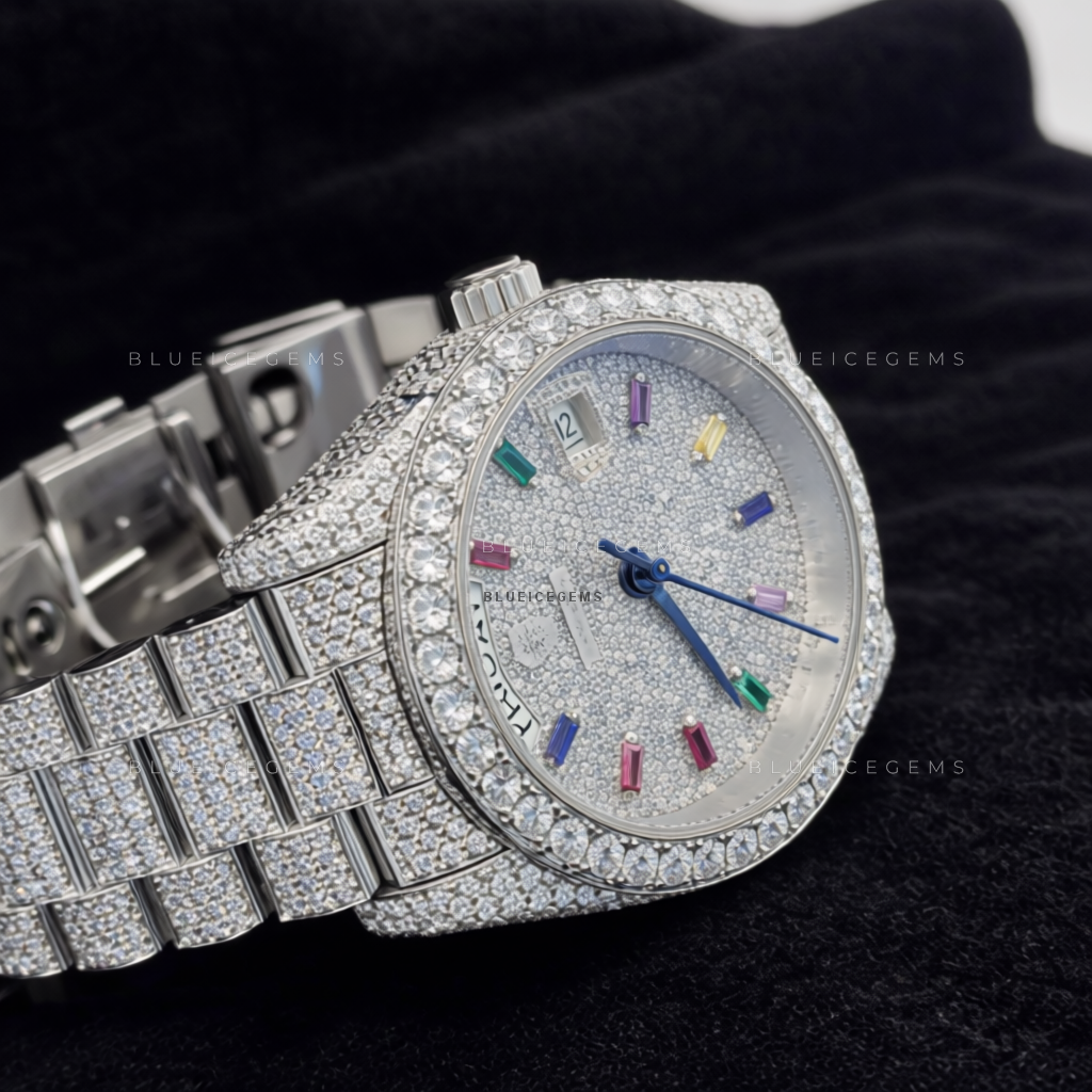 Spectrum Glacier: Fully Iced-Out Custom Rainbow President Watch