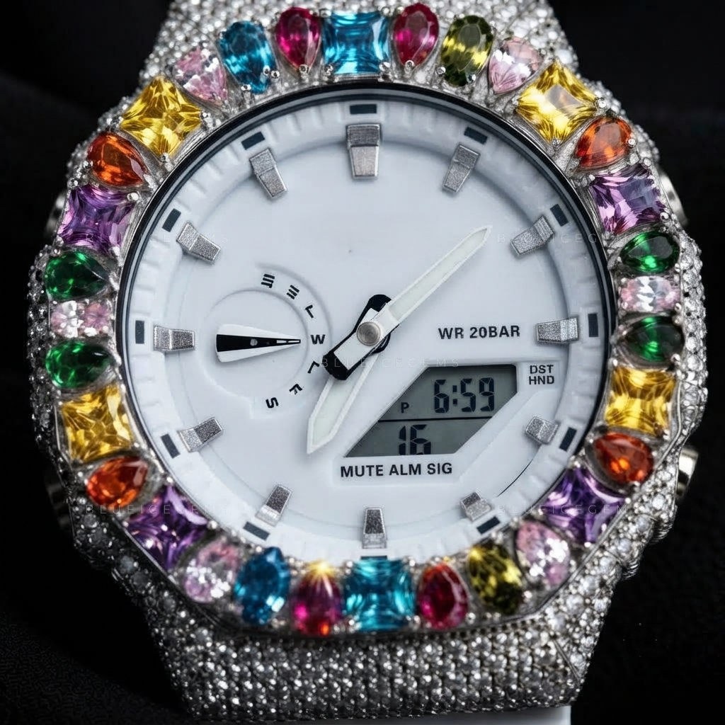 Prism Royale Rainbow Iced Watch – 8.455 CT Multicolor Moissanite