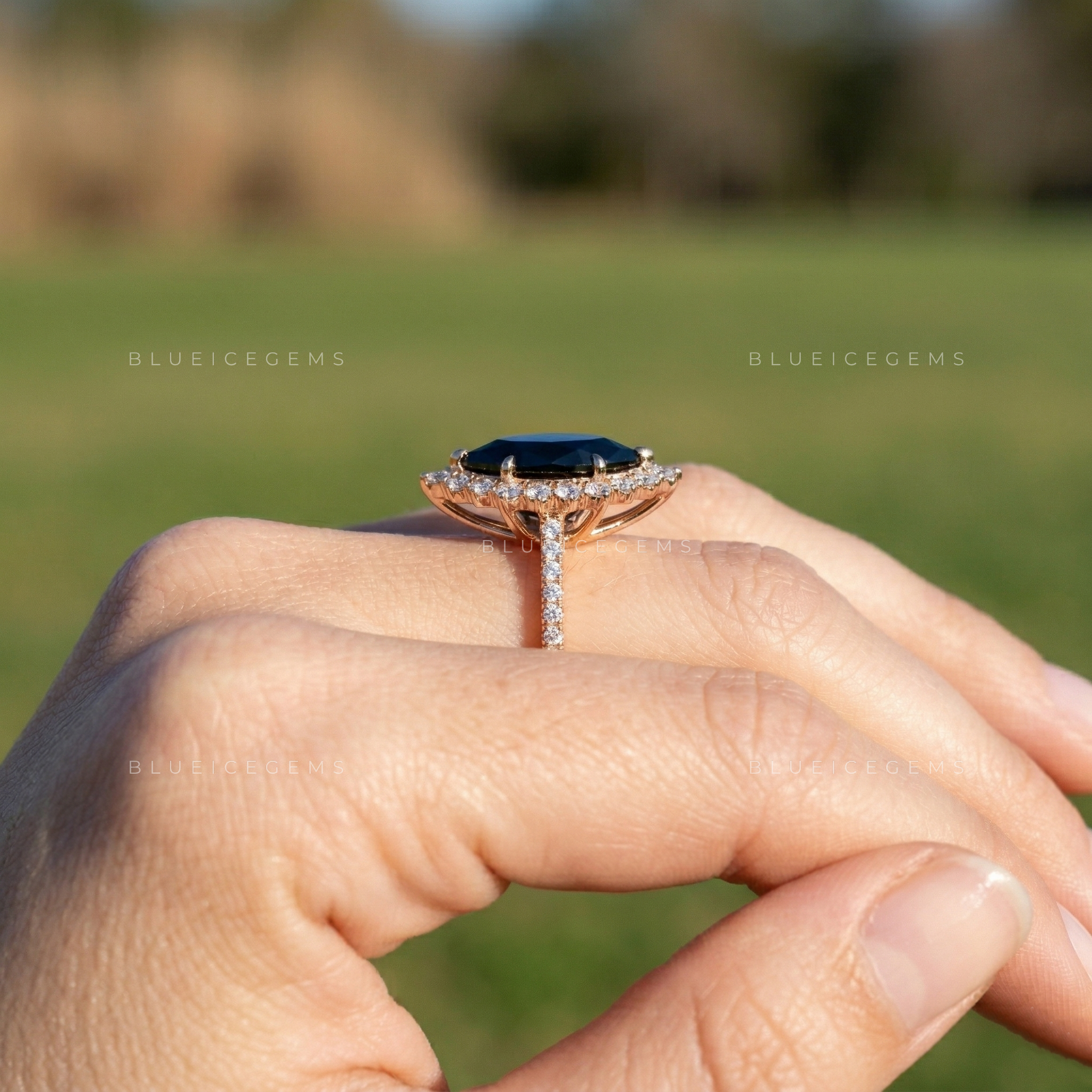 Mystic Nocturne Marquise Flower Rose Cut Black Diamond Ring