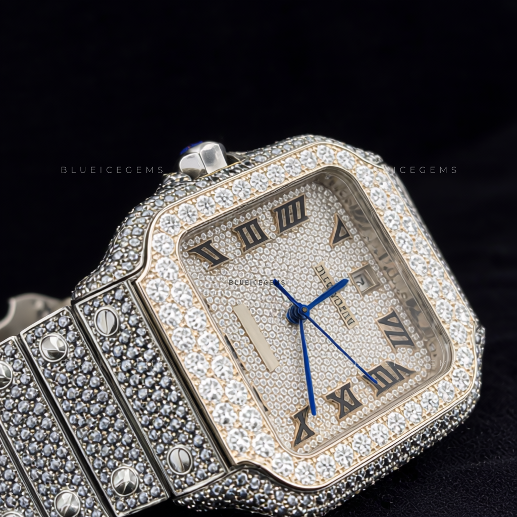 Noble Glimmer: Two-Tone Iced-Out Custom Roman Watch