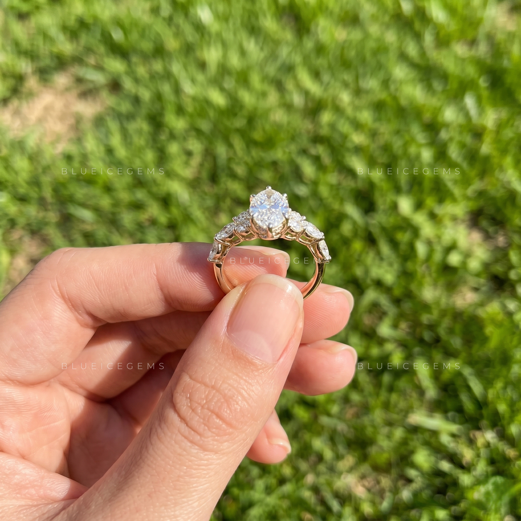 Astera Oval Cut Marquise Accent Solitaire Engagement Ring
