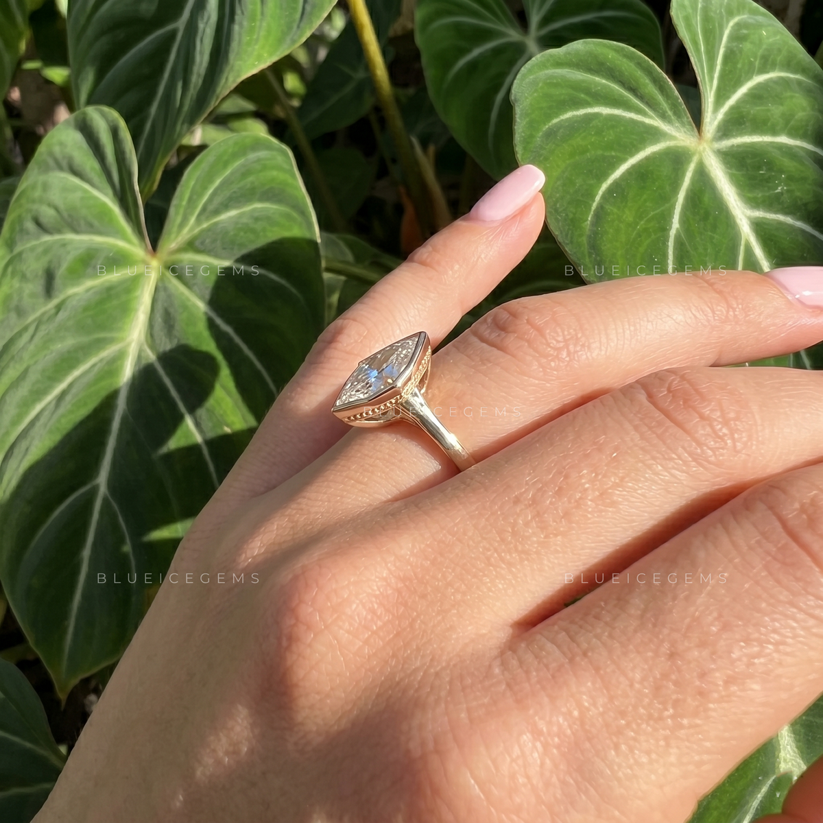 Modern Marquise Cut Bezel Set Signet Style Engagement Ring