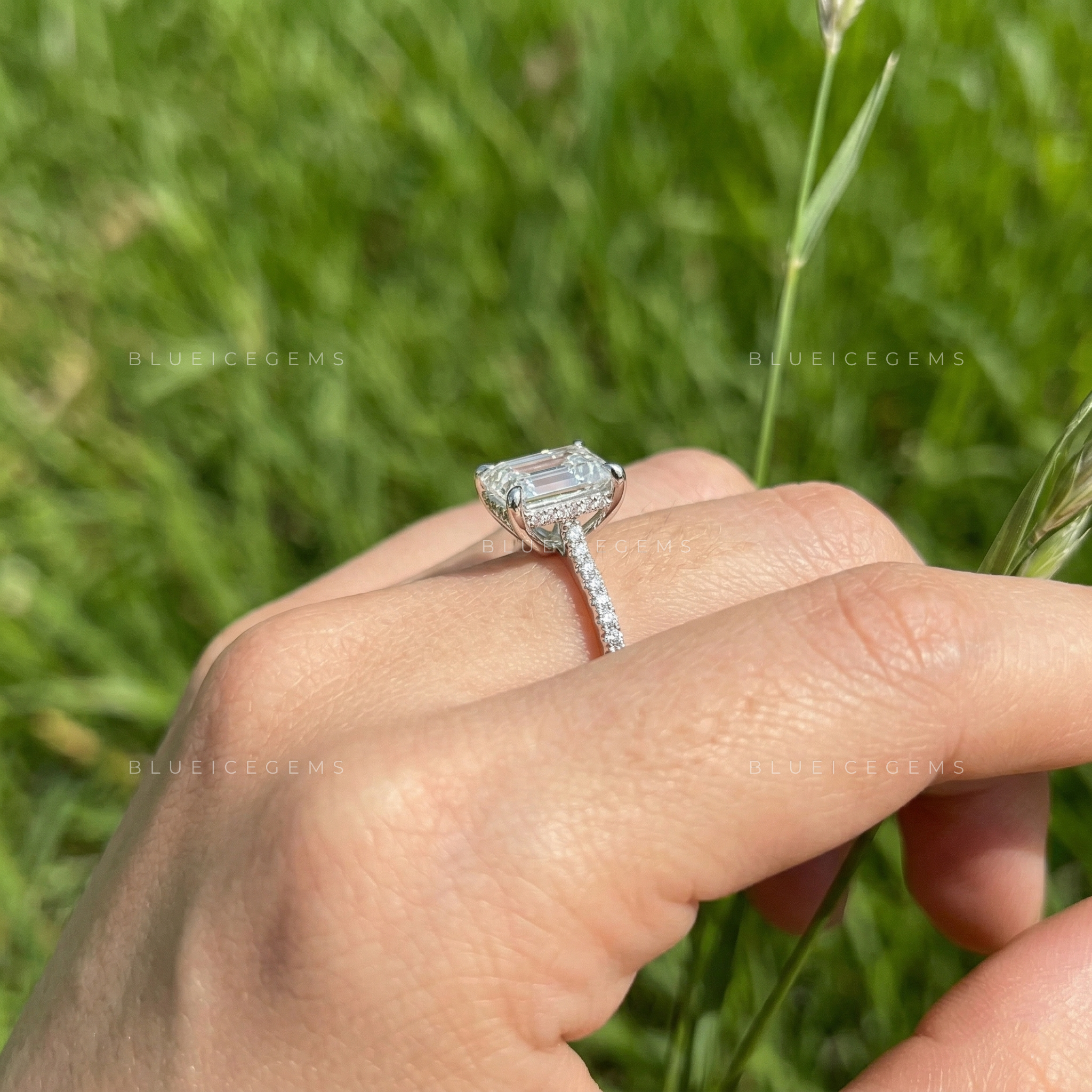 Modern Asscher Cut Hidden Halo Engagement Ring