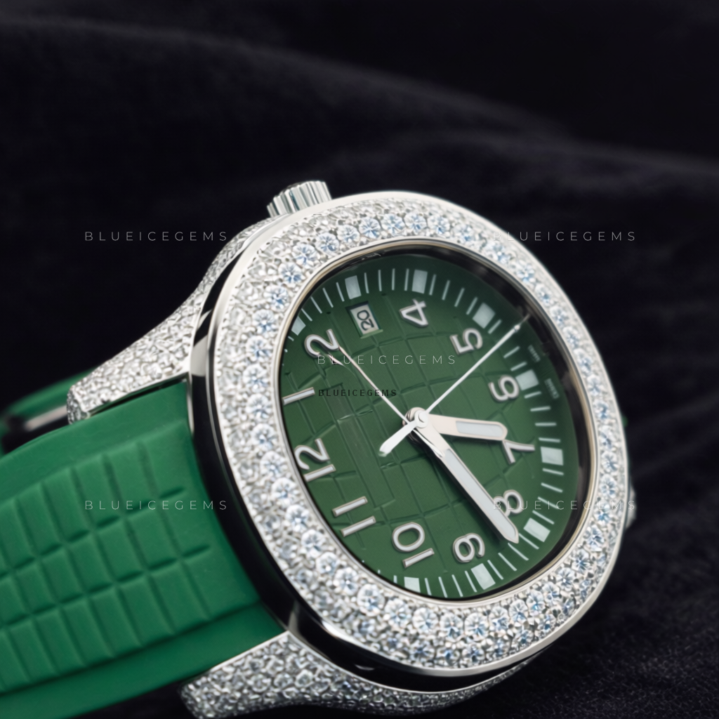 Green Zenith: Moissanite Iced-Out Custom Sports Watch