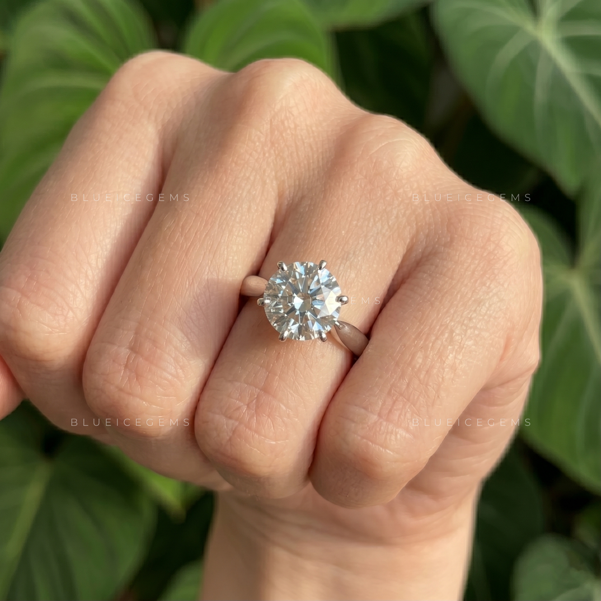 Floral Elegance Round Cut Tulip Basket Pinched Shank Solitaire Ring
