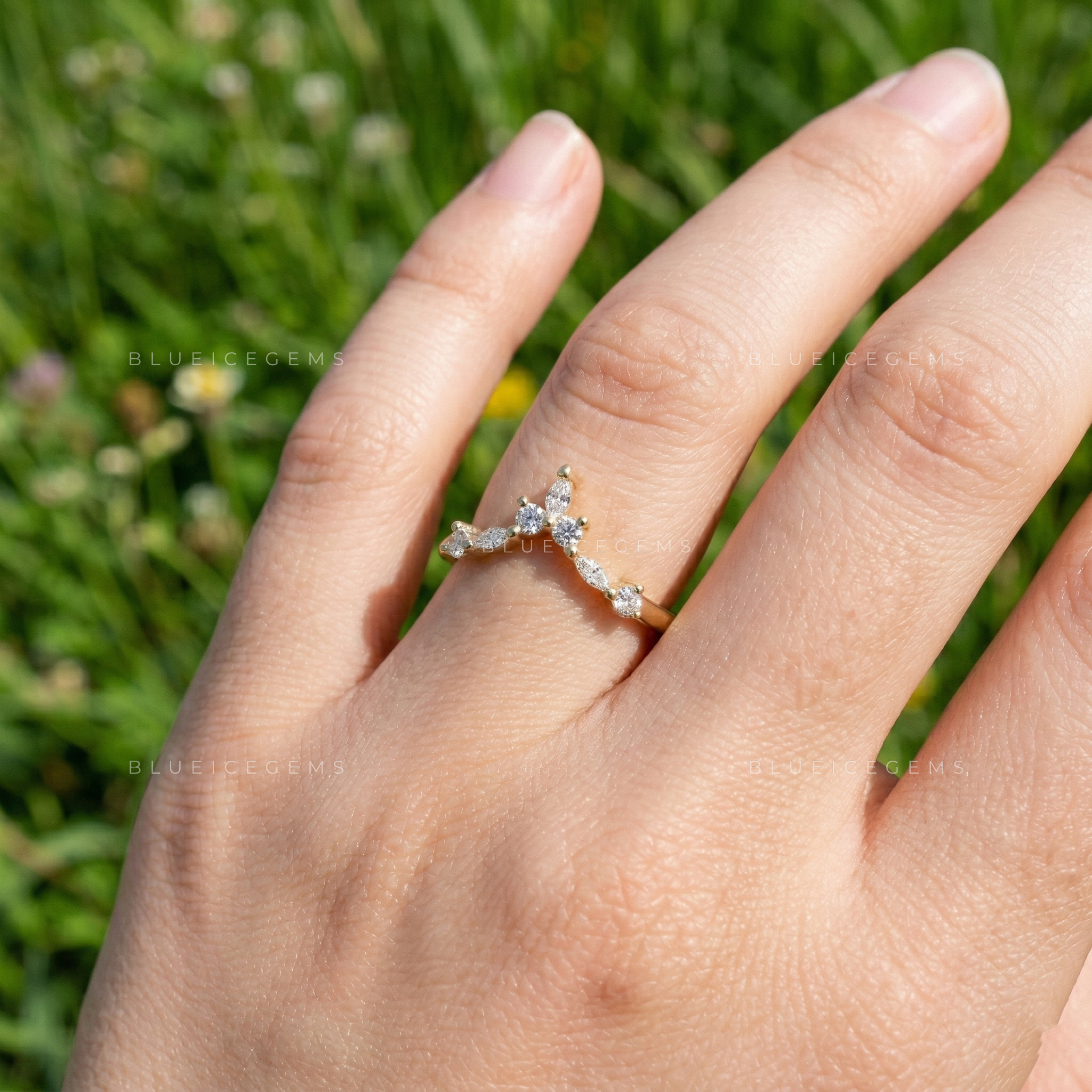 Nature-Inspired Marquise and Round Diamond Floral Band