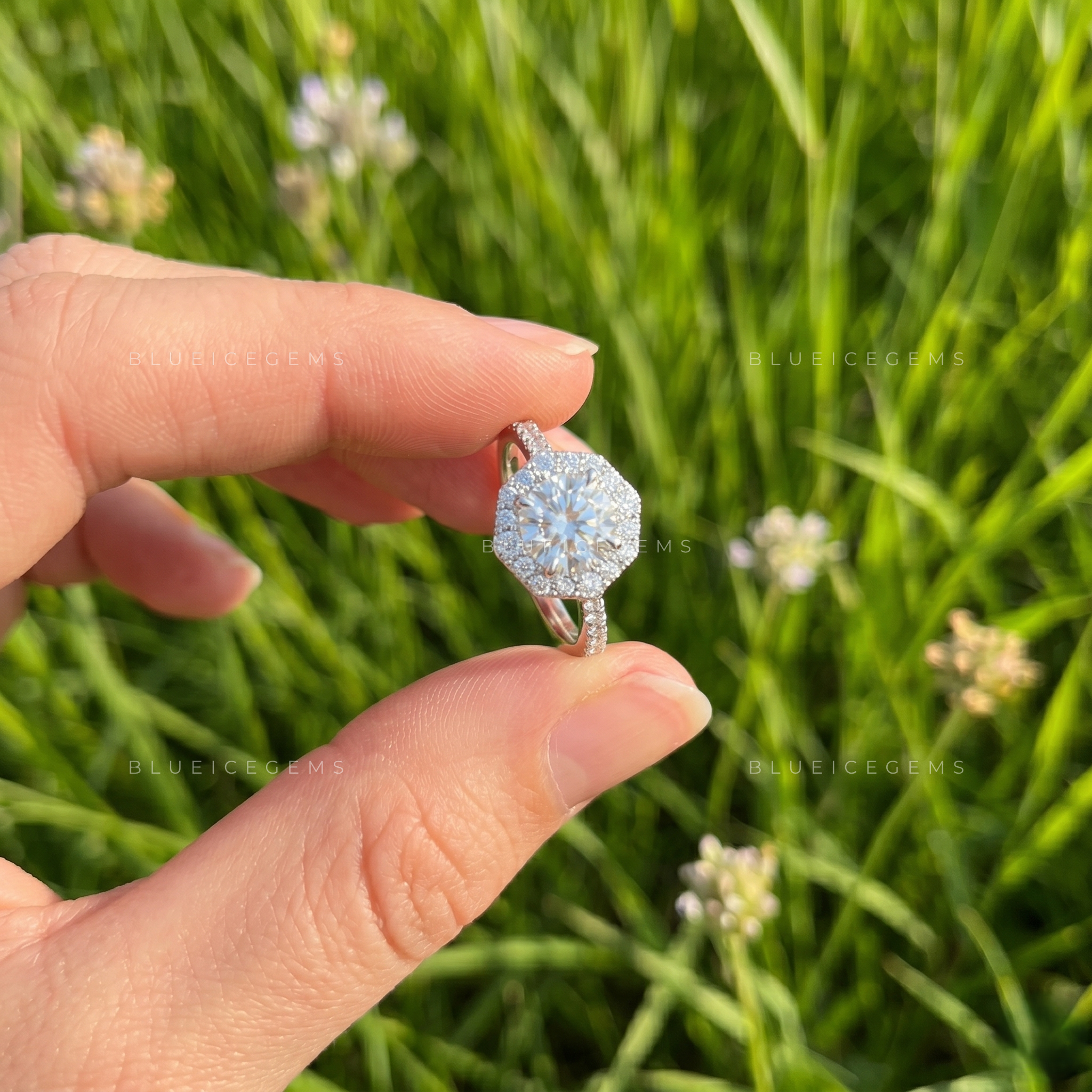 Celestial Shimmer Cushion Cut Halo Engagement Ring