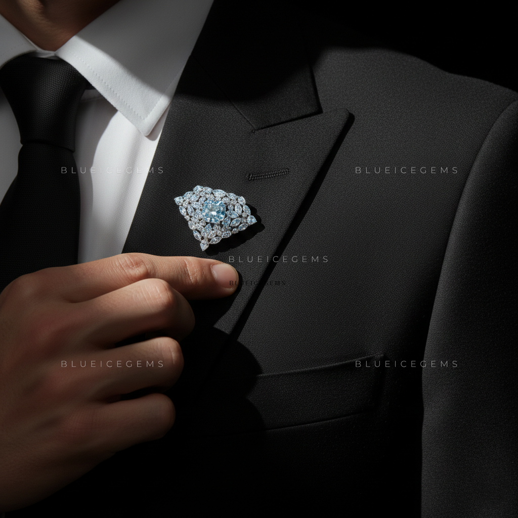 The Azure Core: Bespoke Geometric Diamond Statement Brooch