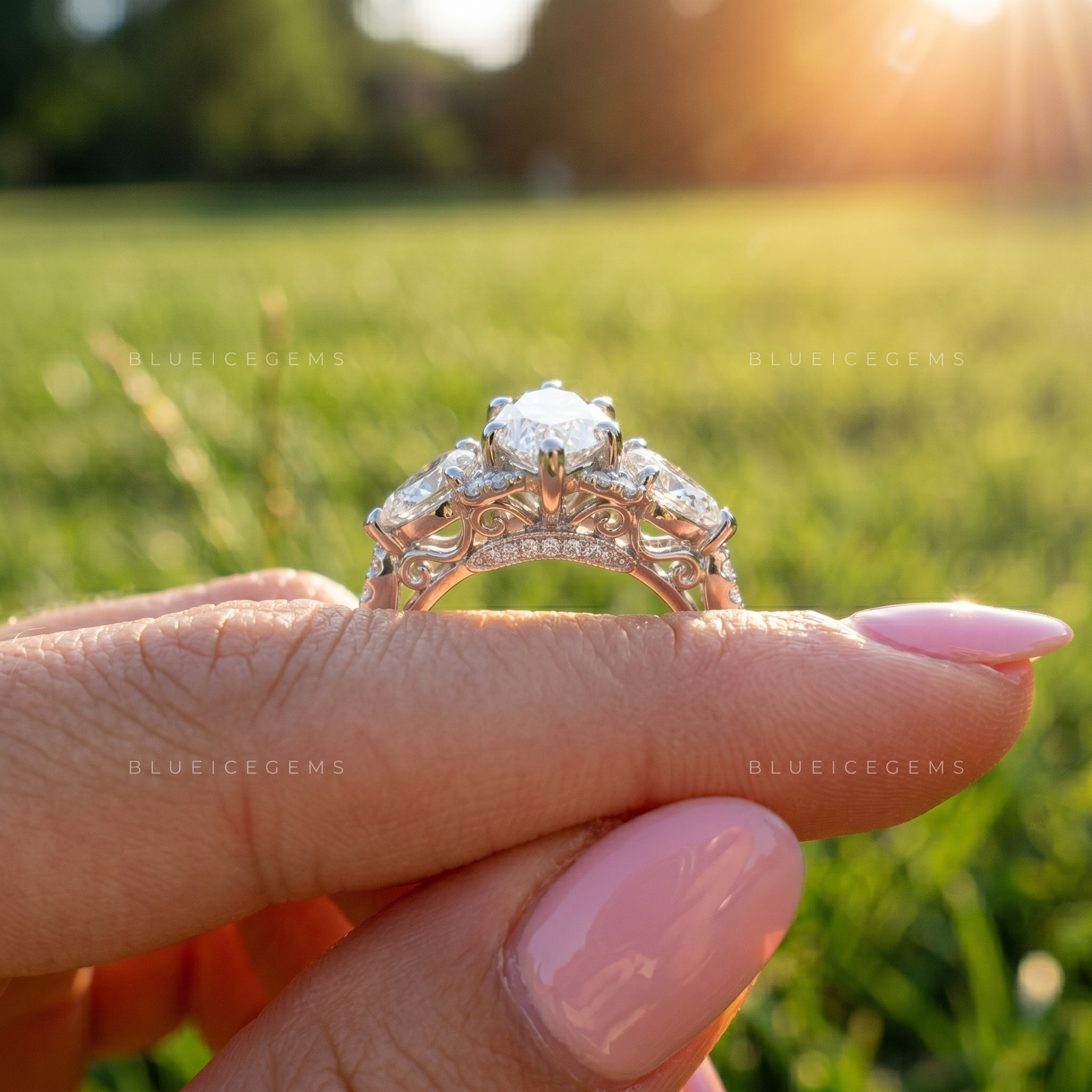 Botanical Radiance Marquise Cut Floral Engagement Ring
