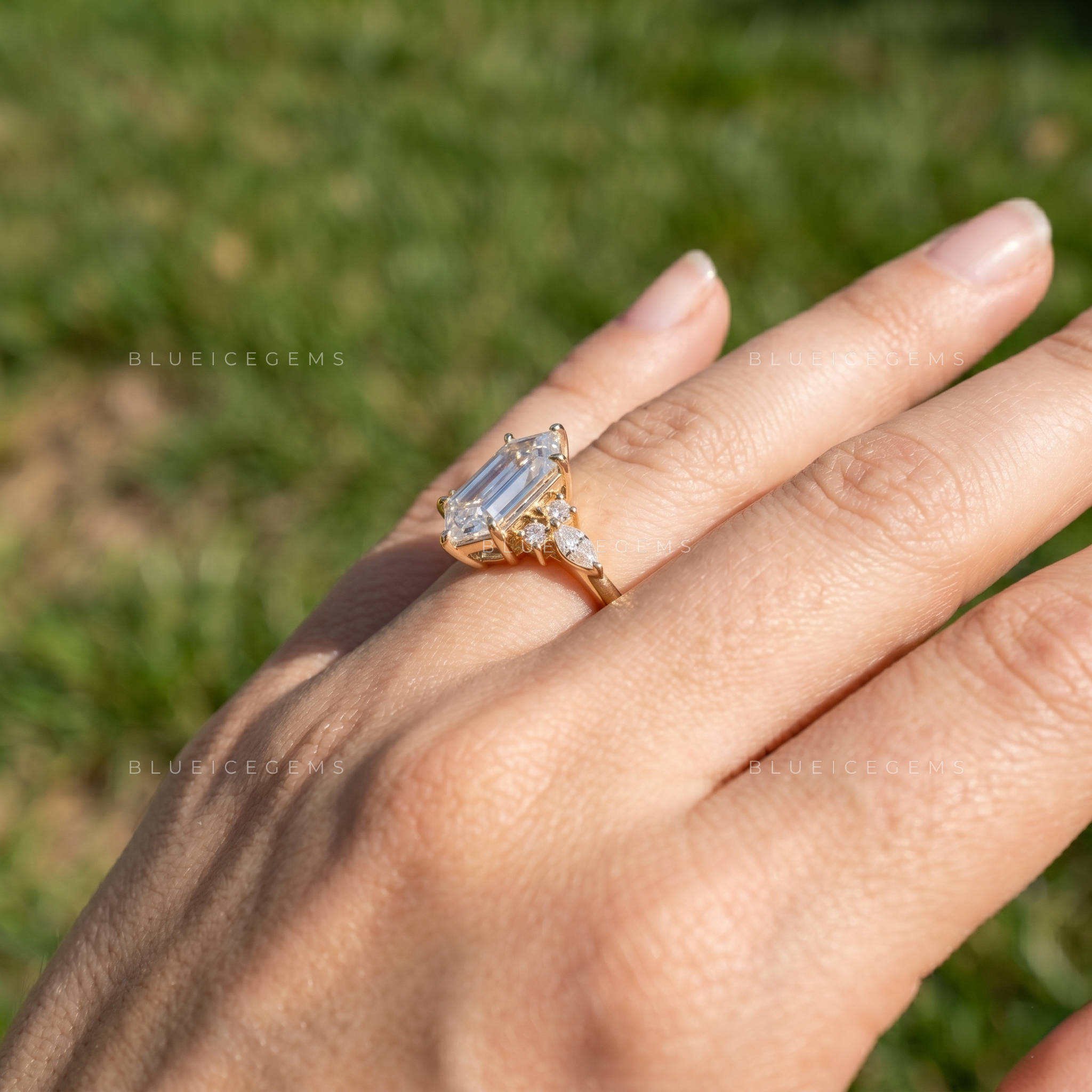 Regal Harmony Step Cut Marquise Accent Engagement Ring