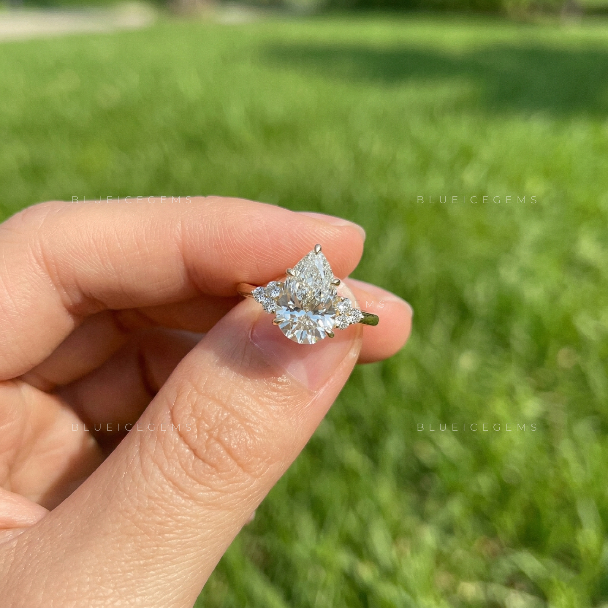 Graceful Radiance Pear Cut Hidden Accent Engagement Ring