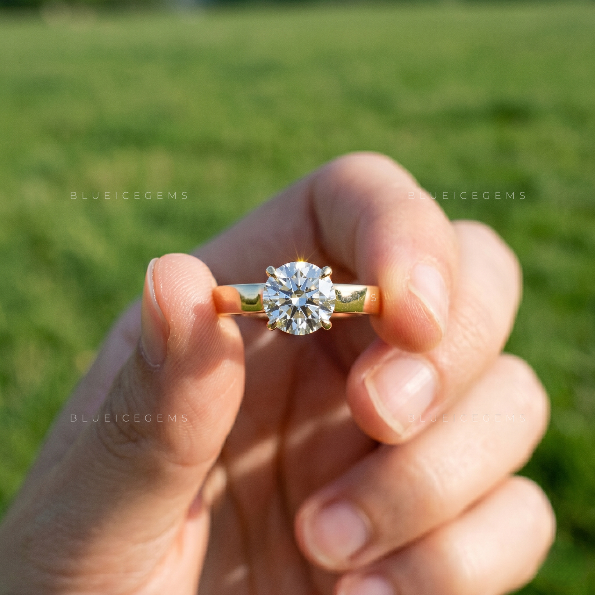 Classic Opulence Round Brilliant Cut Solitaire Wide Band High Setting Engagement Ring