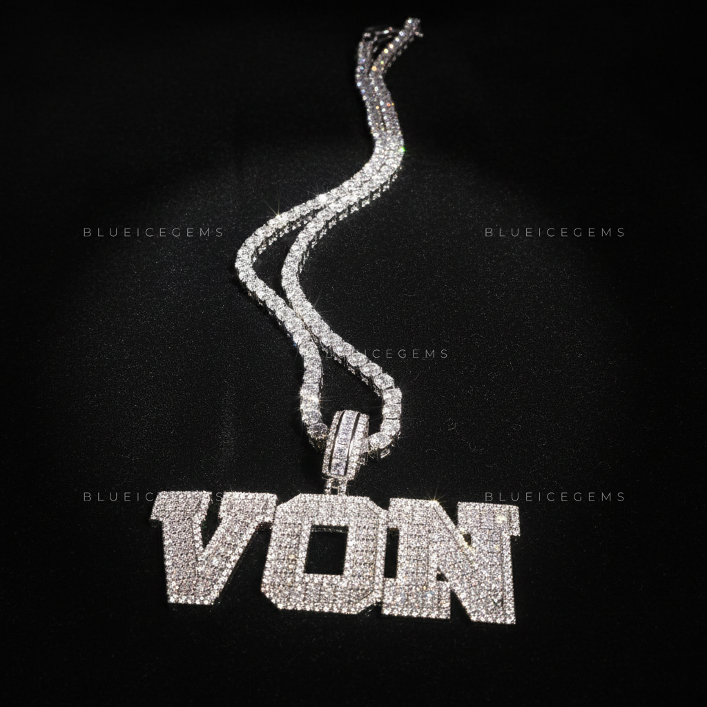 "VON" Custom Iced-Out Block Name Pendant