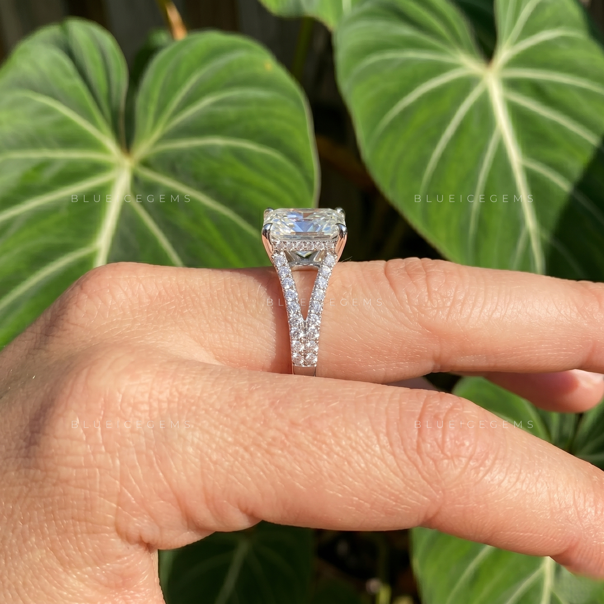 Architectural Grace Radiant Cut Split Shank Cathedral Engagement Ring