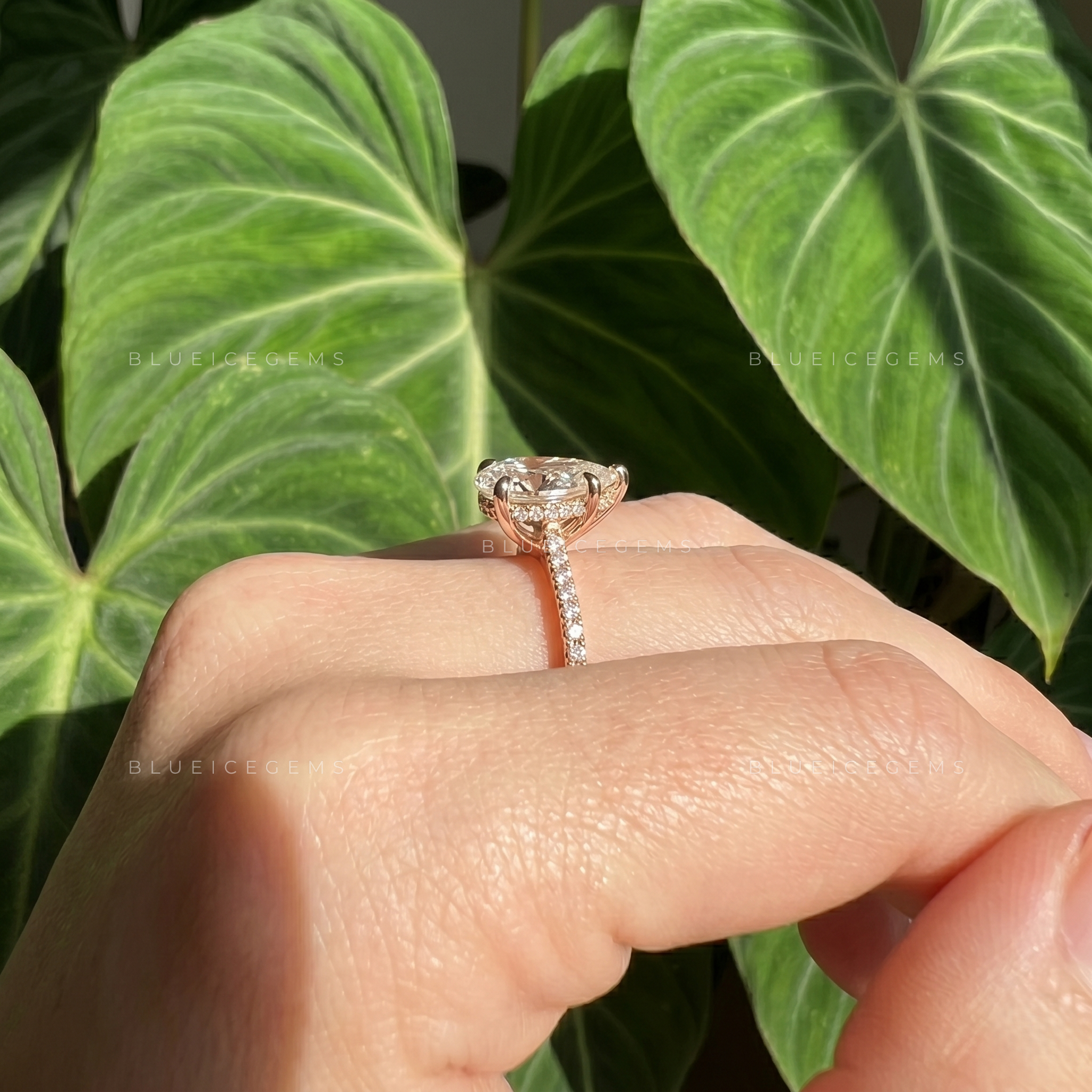 Subtle Sparkle Pear Cut Hidden Halo Pave Engagement Ring