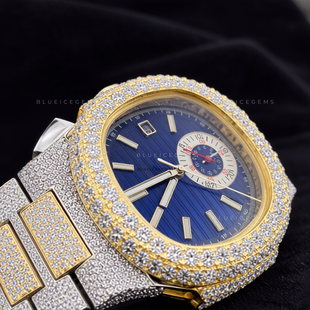 Majestic Midnight: Two-Tone Iced-Out Custom Chronograph Watch