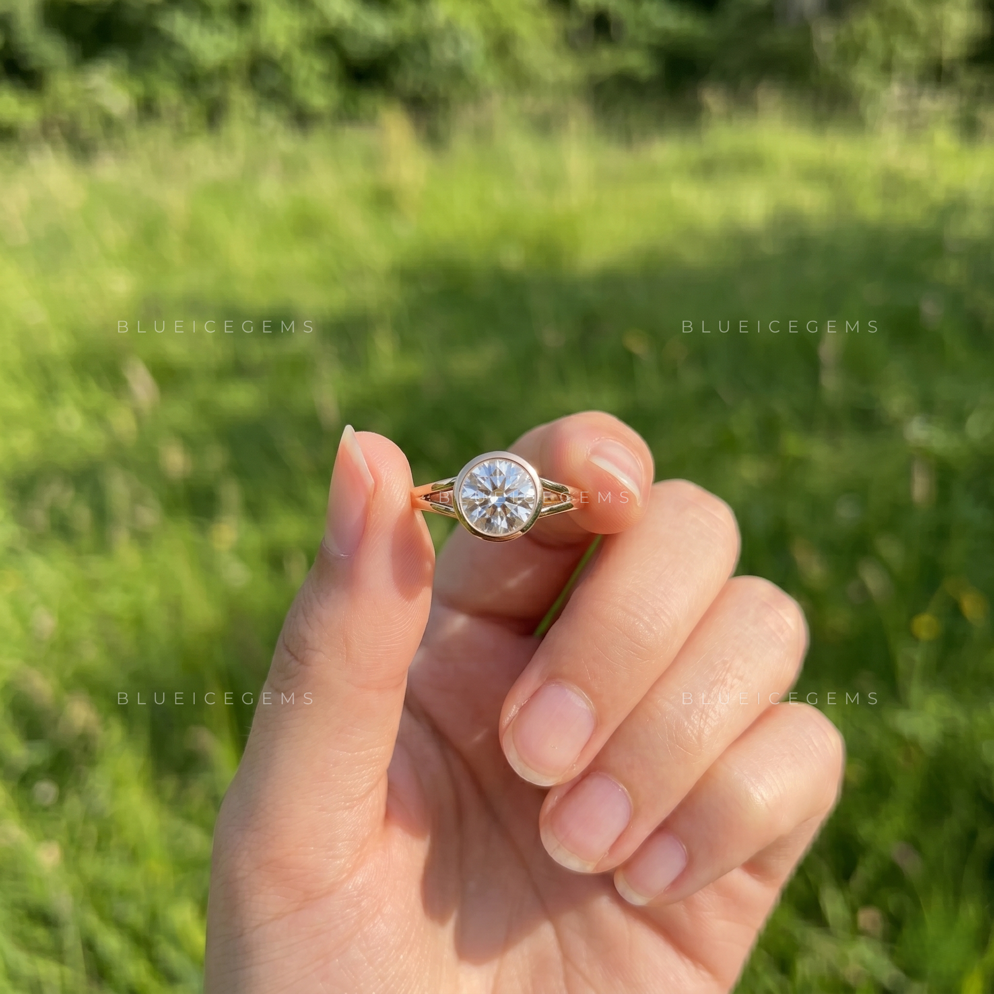 Infinite Radiance Bezel Set Round Brilliant Split Band Engagement Ring