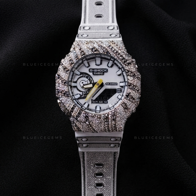 Arctic Noir Bust Down Watch – Hand-Set Moissanite