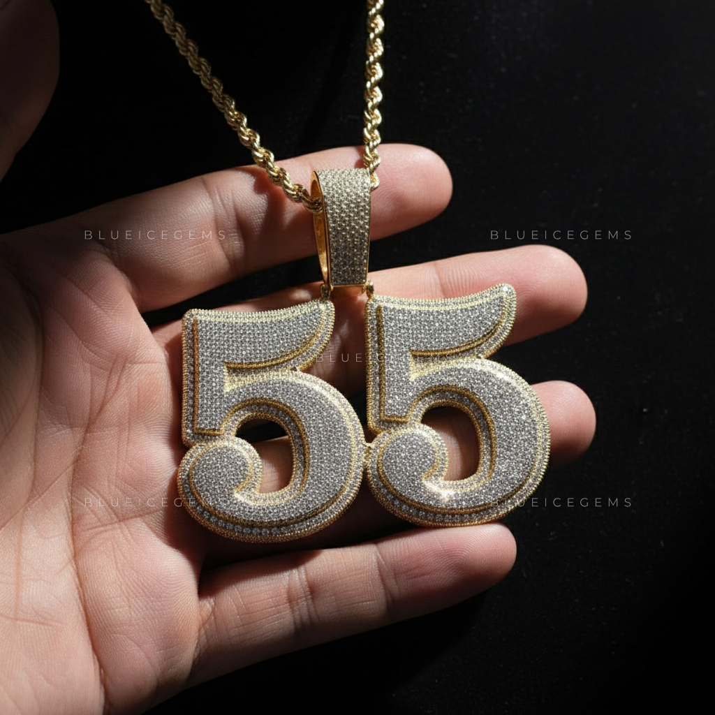 "55" Custom Iced-Out Number Pendant