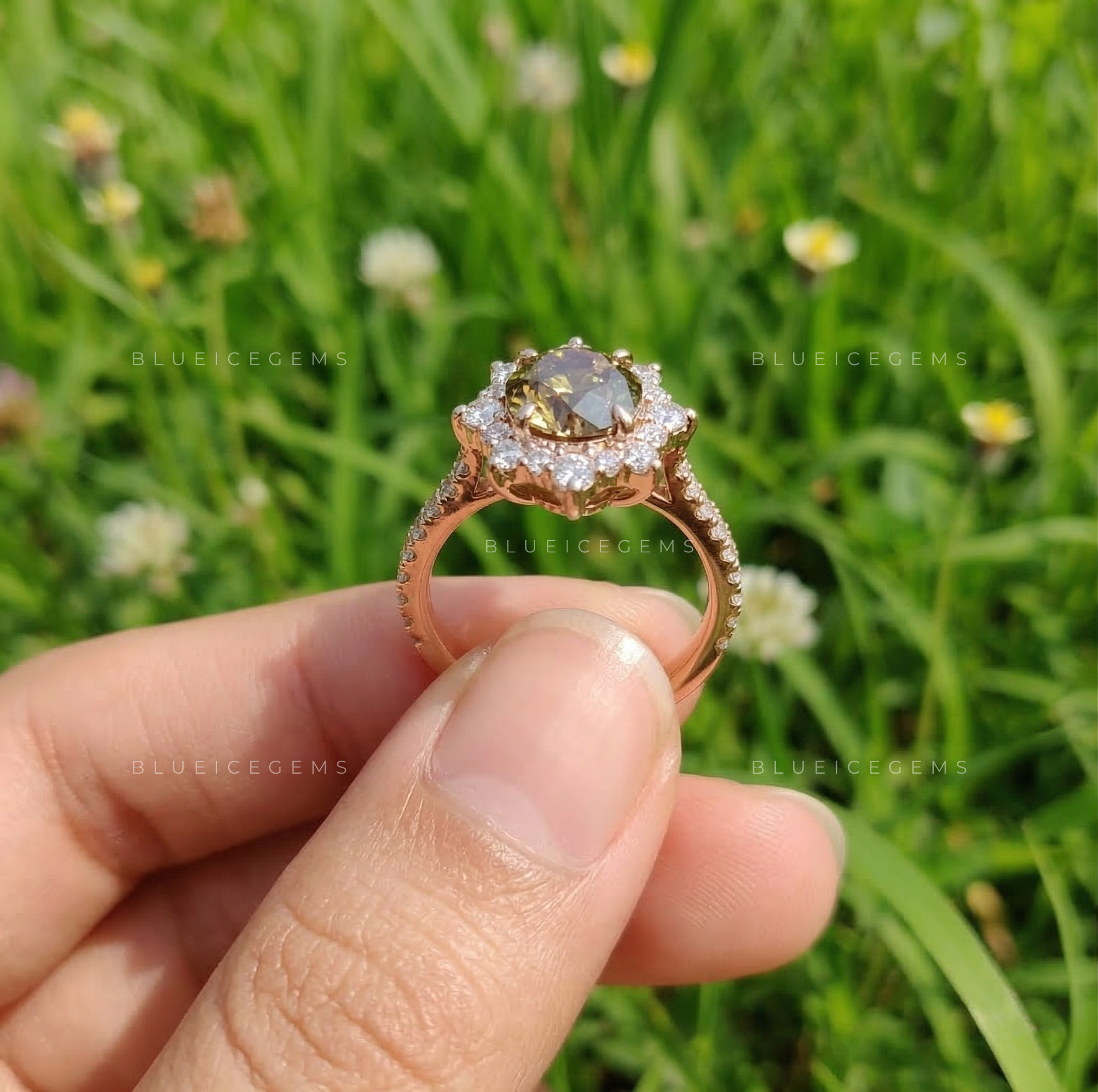 Champagne Vintage Rose Cut Halo Ring