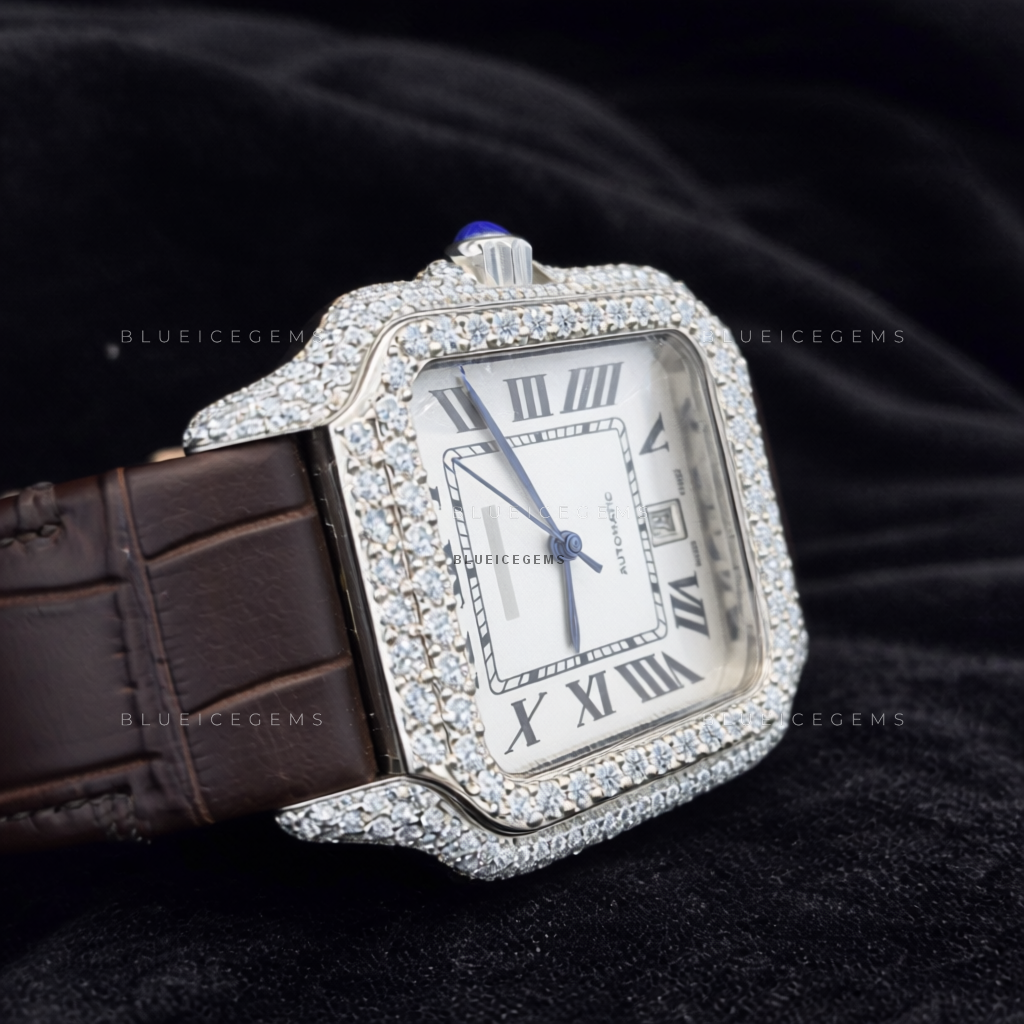 Ethereal Heritage: Iced-Out Custom Roman Moissanite Watch
