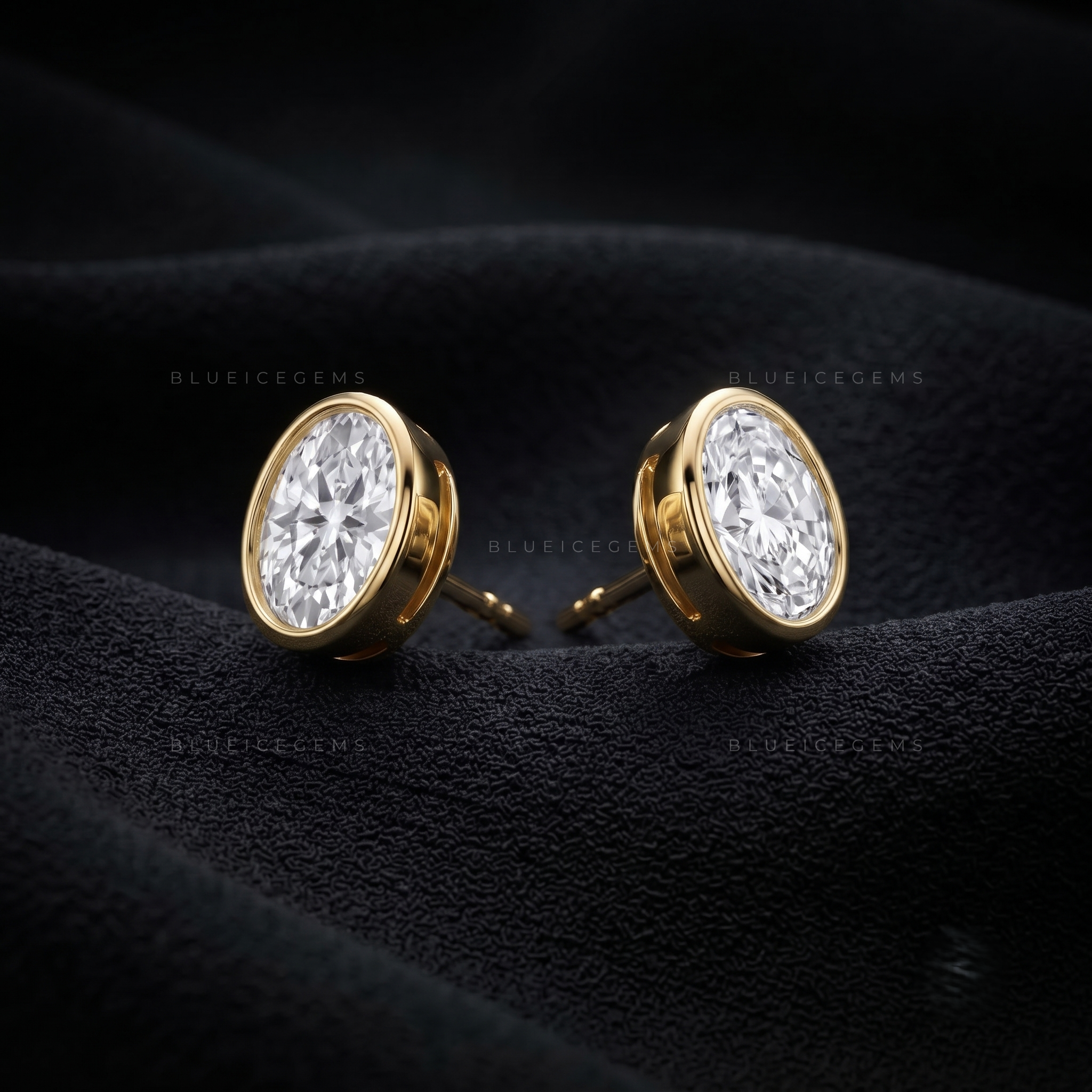 Elara Oval Lab-Grown Diamond Bezel Stud Earrings