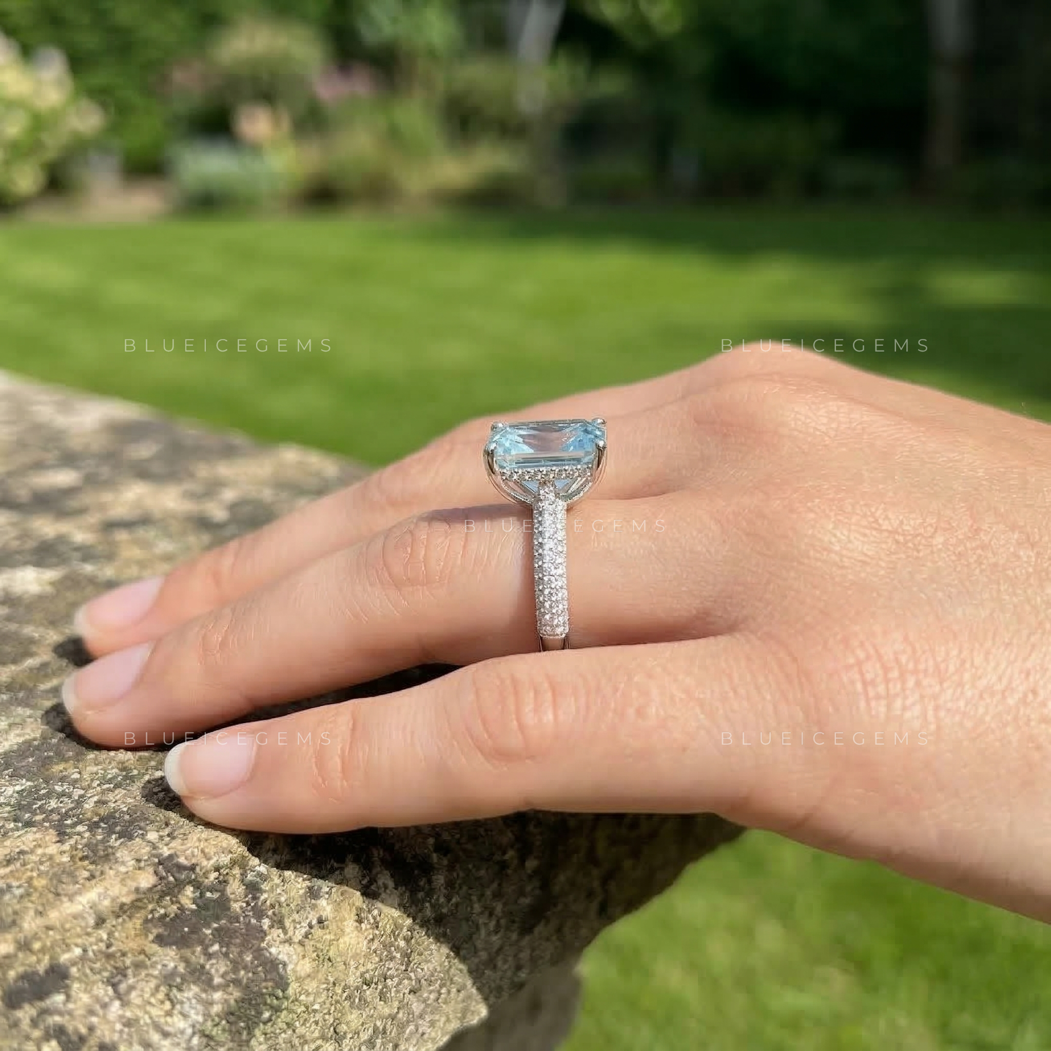Ocean Mist Radiant Cut Aquamarine Pavé Ring