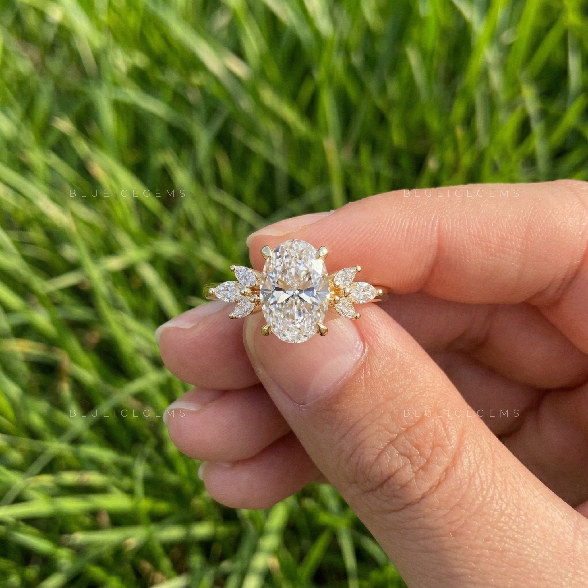 Celestial Radiance Oval and Marquise Floral Engagement Ring