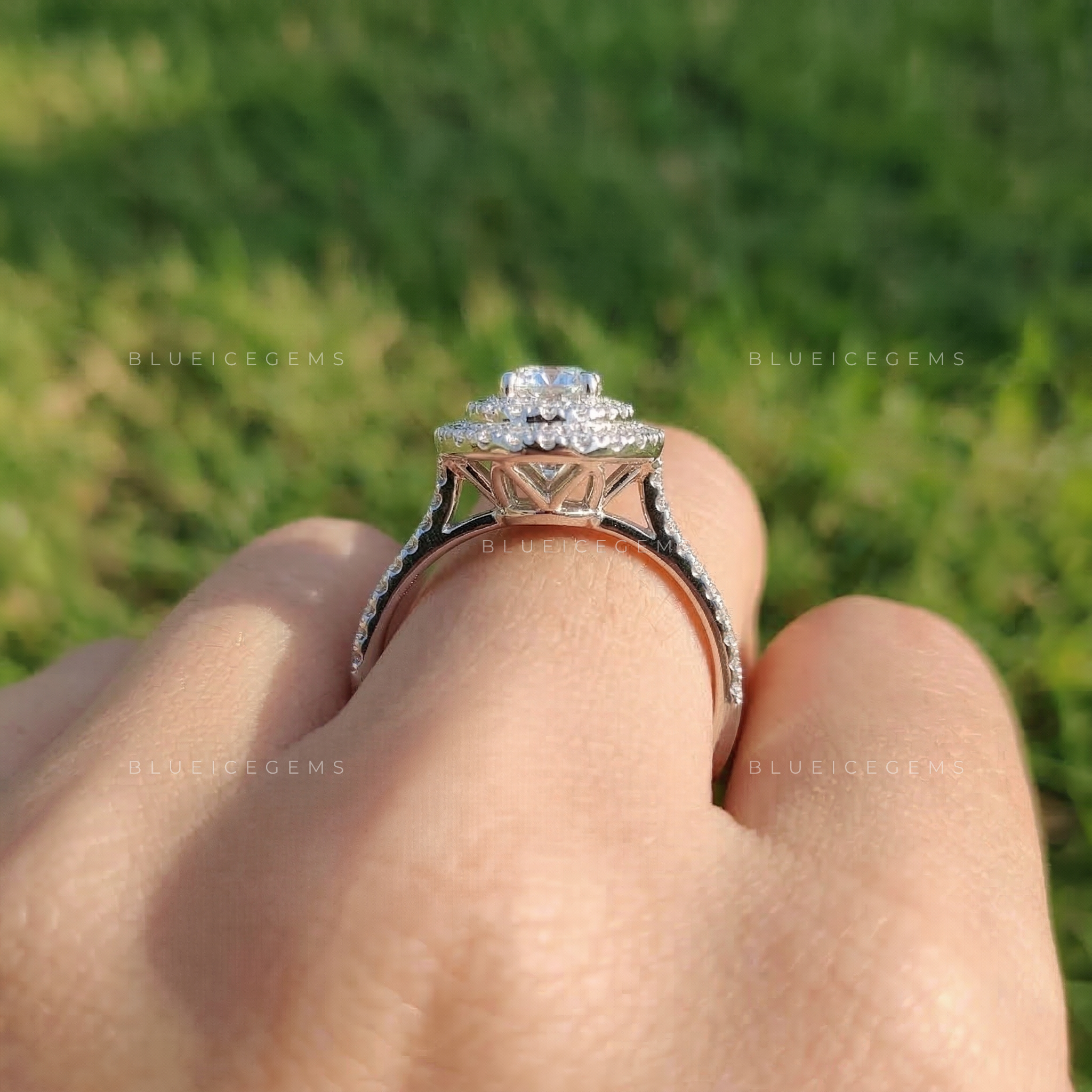 Celestial Luster Double Halo Ornate Handcrafted Wedding Ring