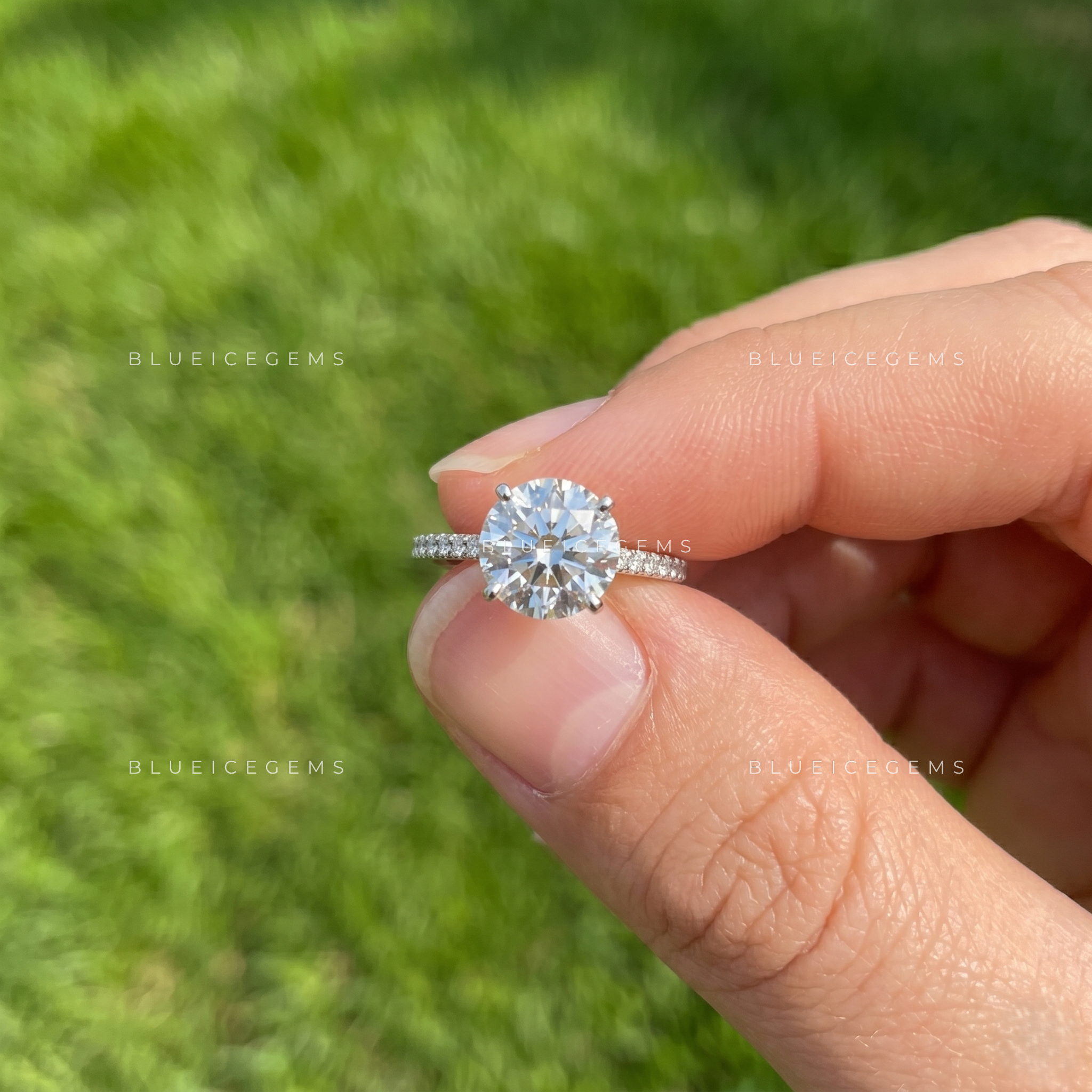 Luminous Romance Round Brilliant Cut Accent Engagement Ring