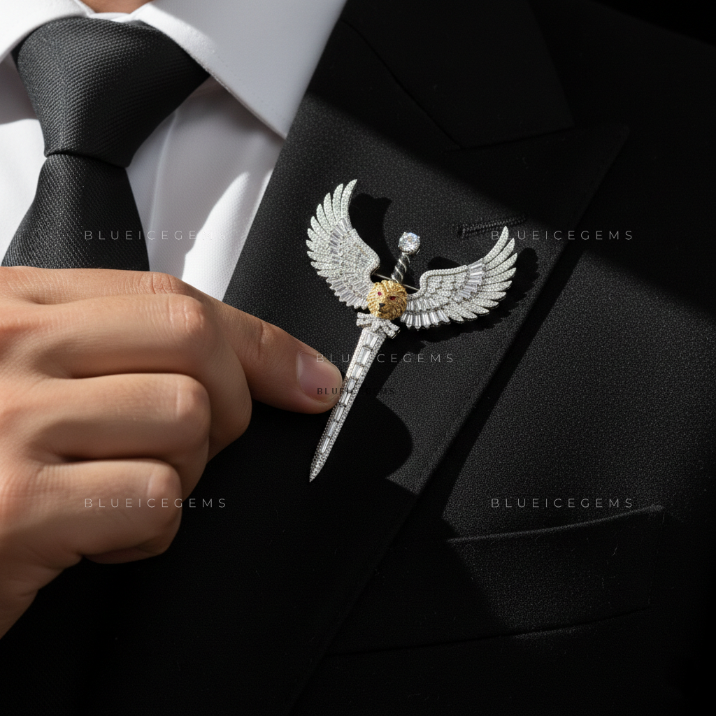 The Guardian's Blade: Bespoke Winged Sword Statement Brooch