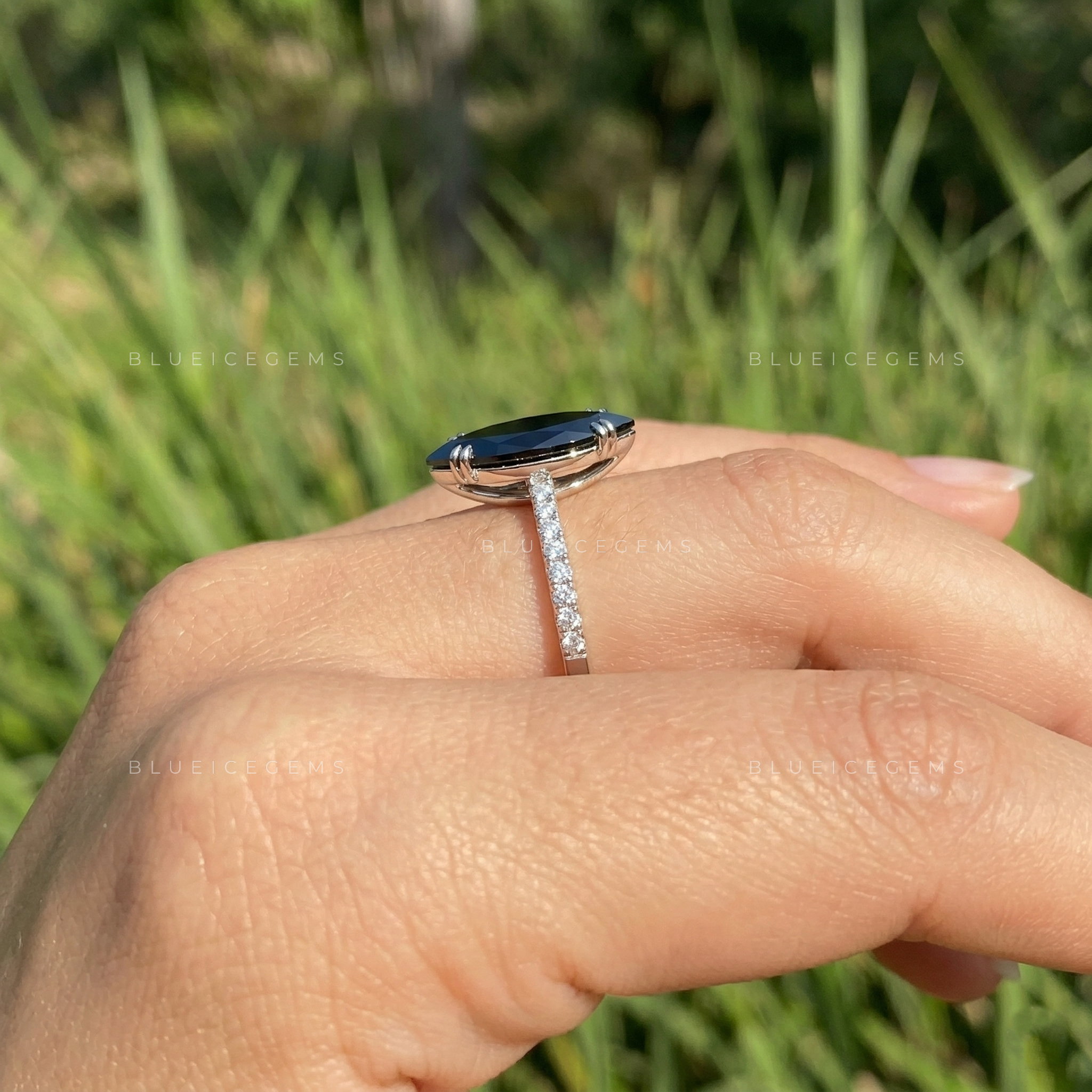 Midnight Noir Dutch Marquise Black Diamond Hidden Halo Ring